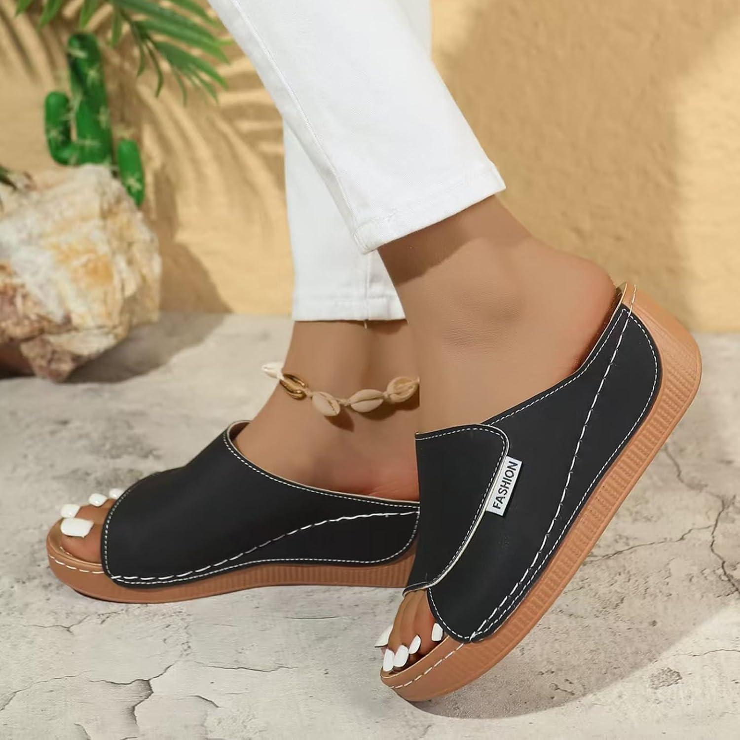 image:imageSandales Femme t Compenses Chic Orthopdique AntiDrapant Chaussure Chaussons Bout Ouvert Pantoufles Plateforme Chaussures De Plage Claquettes Lger MulesY3 Black