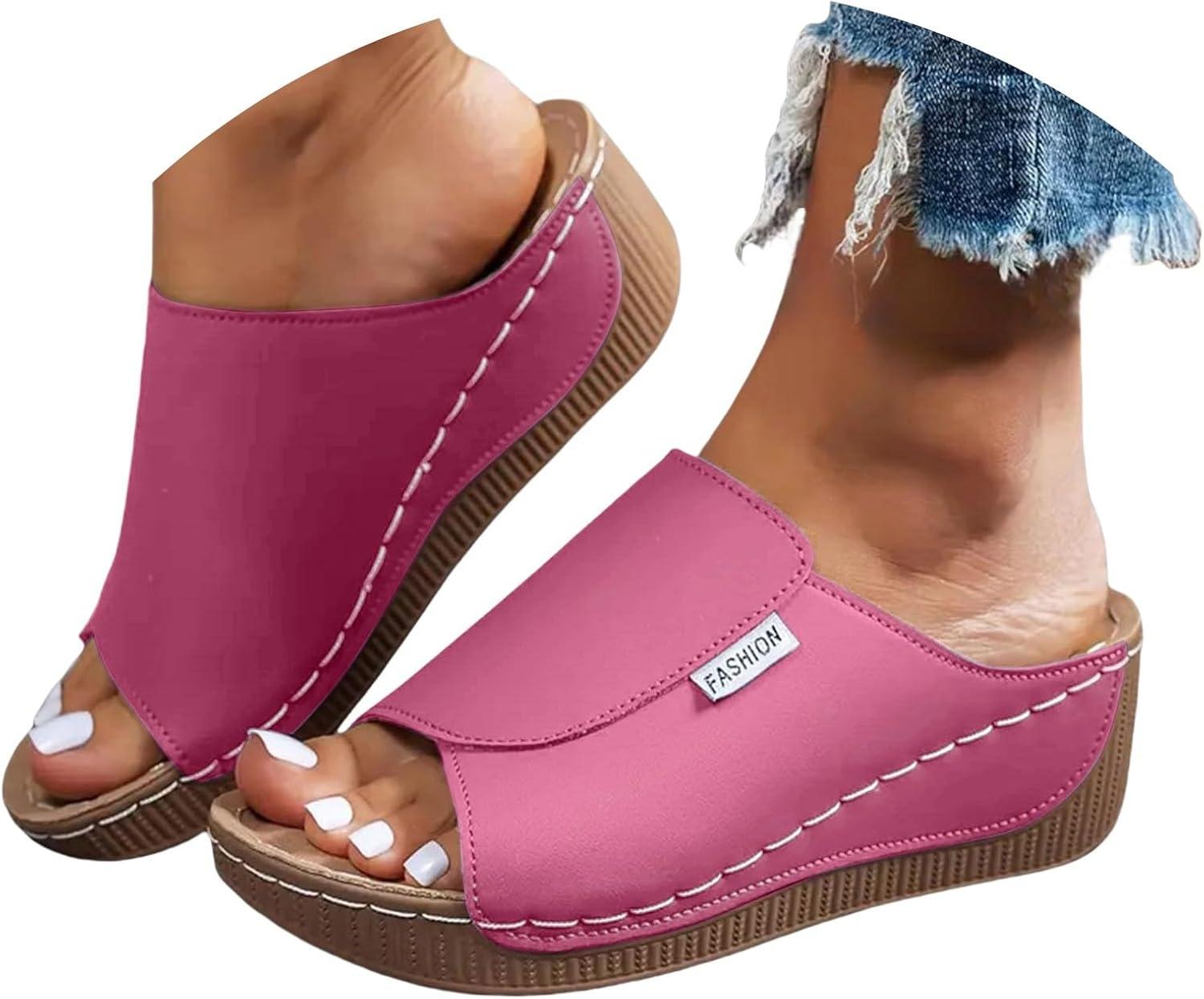 image:imageSandales Femme t Compenses Chic Orthopdique AntiDrapant Chaussure Chaussons Bout Ouvert Pantoufles Plateforme Chaussures De Plage Claquettes Lger MulesY2 Hot Pink