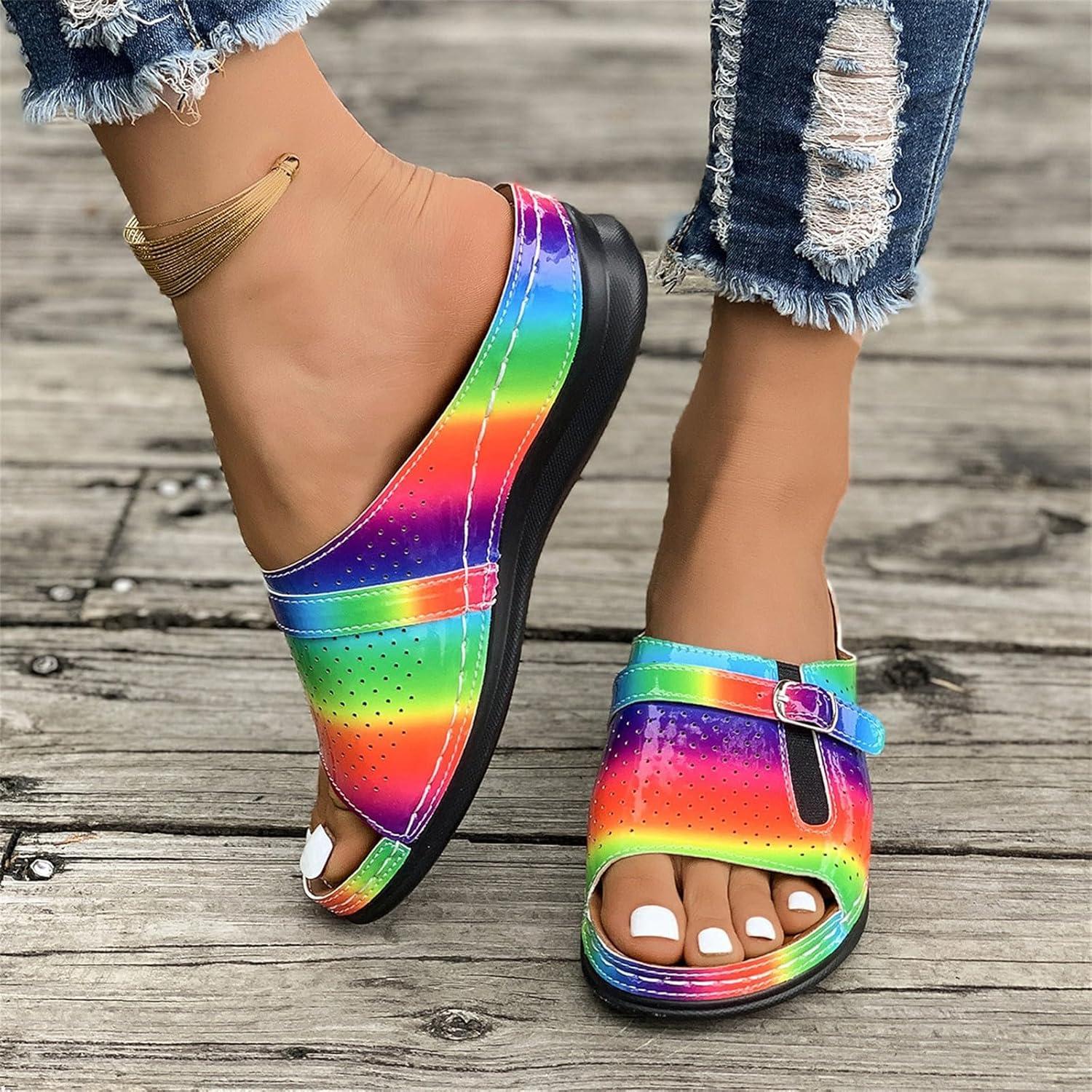 image:imageSandales Femme t Compenses Chic Orthopdique AntiDrapant Chaussure Chaussons Bout Ouvert Pantoufles Plateforme Chaussures De Plage Claquettes Lger MulesWatermelon Red