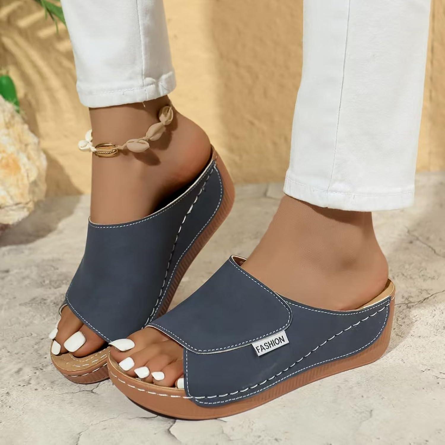 image:imageSandales Femme t Compenses Chic Orthopdique AntiDrapant Chaussure Chaussons Bout Ouvert Pantoufles Plateforme Chaussures De Plage Claquettes Lger MulesY3 Dark Blue