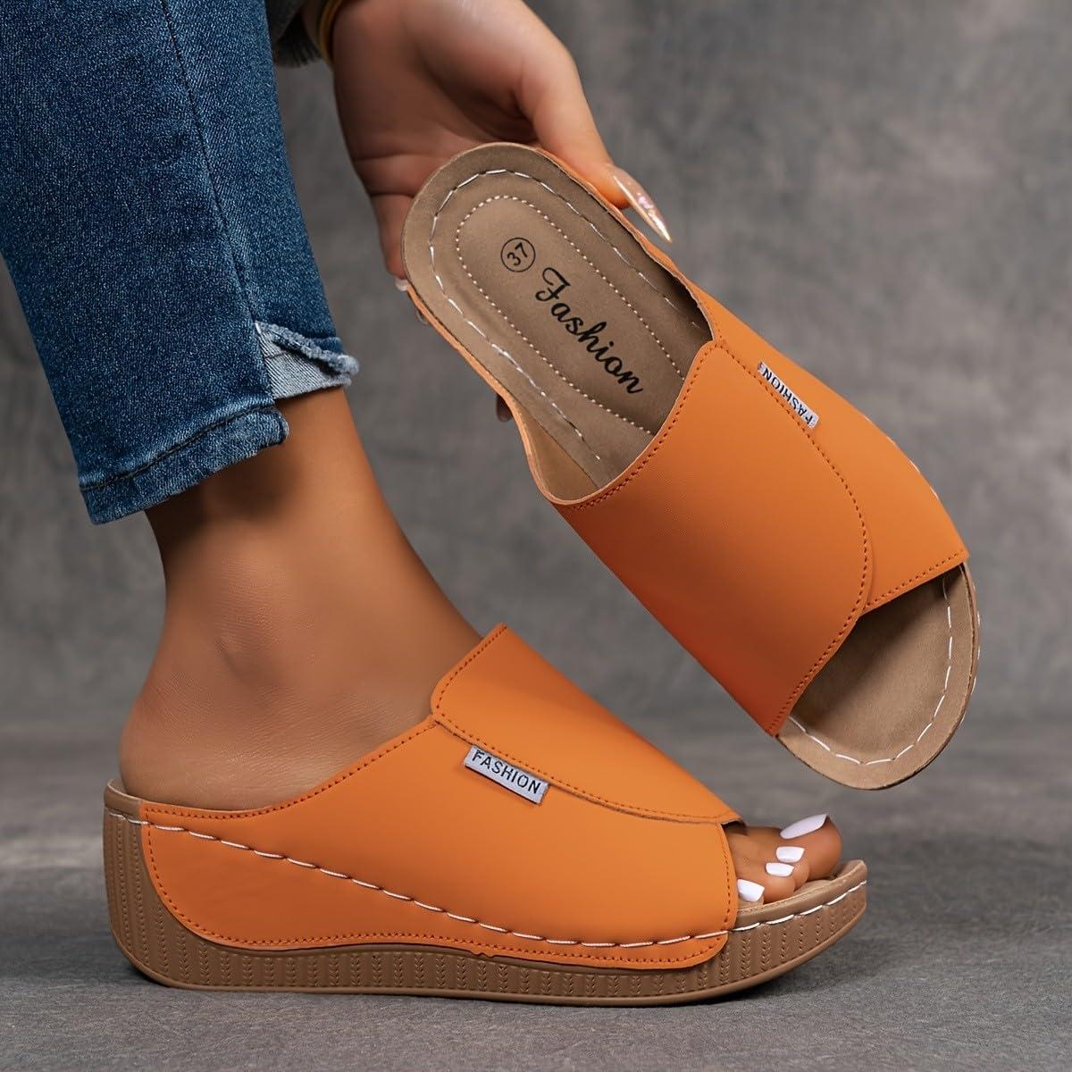image:imageSandales Femme t Compenses Chic Orthopdique AntiDrapant Chaussure Chaussons Bout Ouvert Pantoufles Plateforme Chaussures De Plage Claquettes Lger MulesY2 Orange