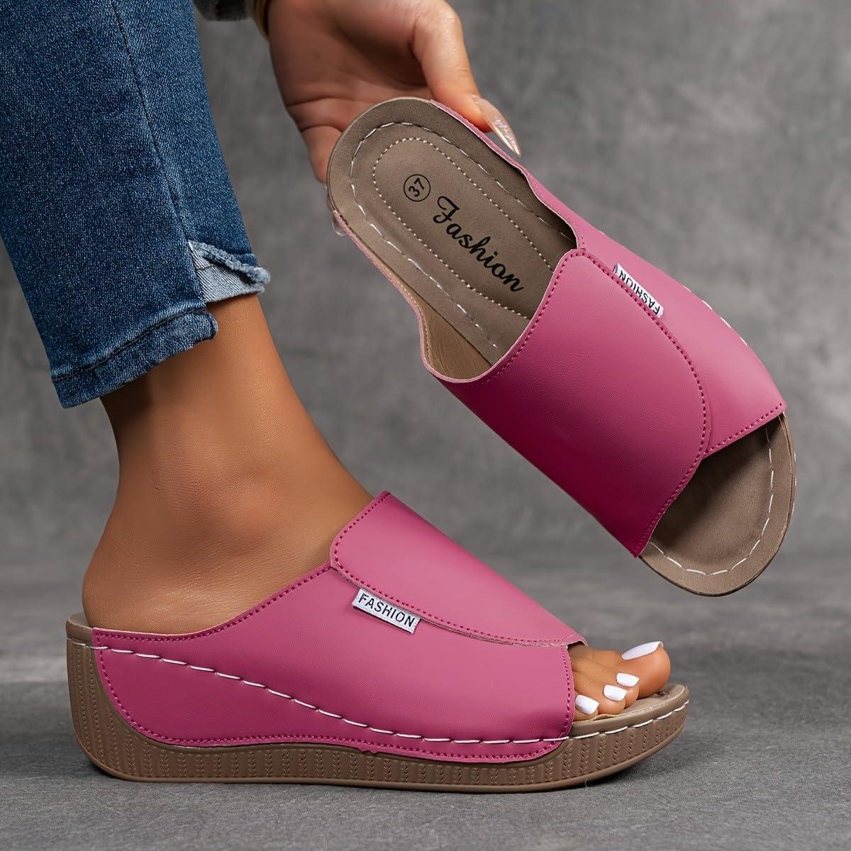 image:imageSandales Femme t Compenses Chic Orthopdique AntiDrapant Chaussure Chaussons Bout Ouvert Pantoufles Plateforme Chaussures De Plage Claquettes Lger MulesY2 Hot Pink