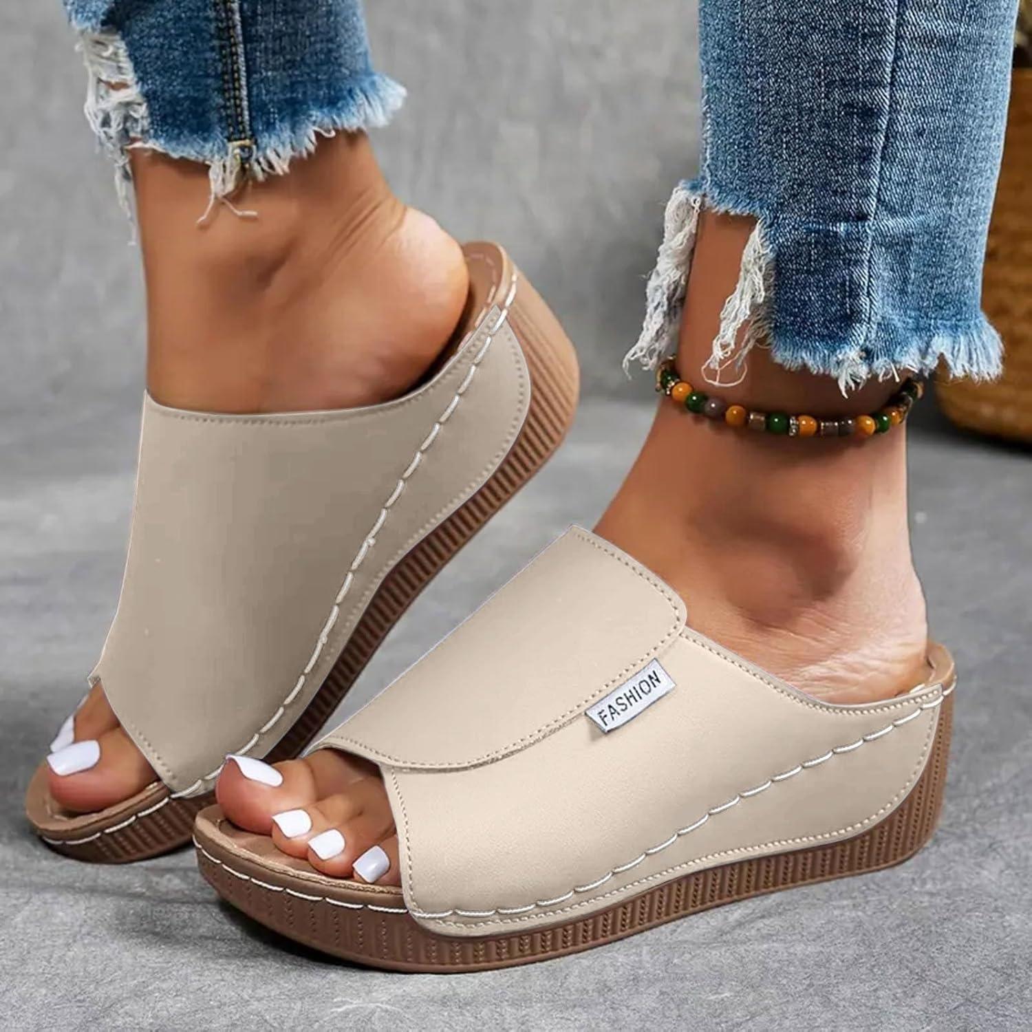 image:imageSandales Femme t Compenses Chic Orthopdique AntiDrapant Chaussure Chaussons Bout Ouvert Pantoufles Plateforme Chaussures De Plage Claquettes Lger MulesY2 Khaki