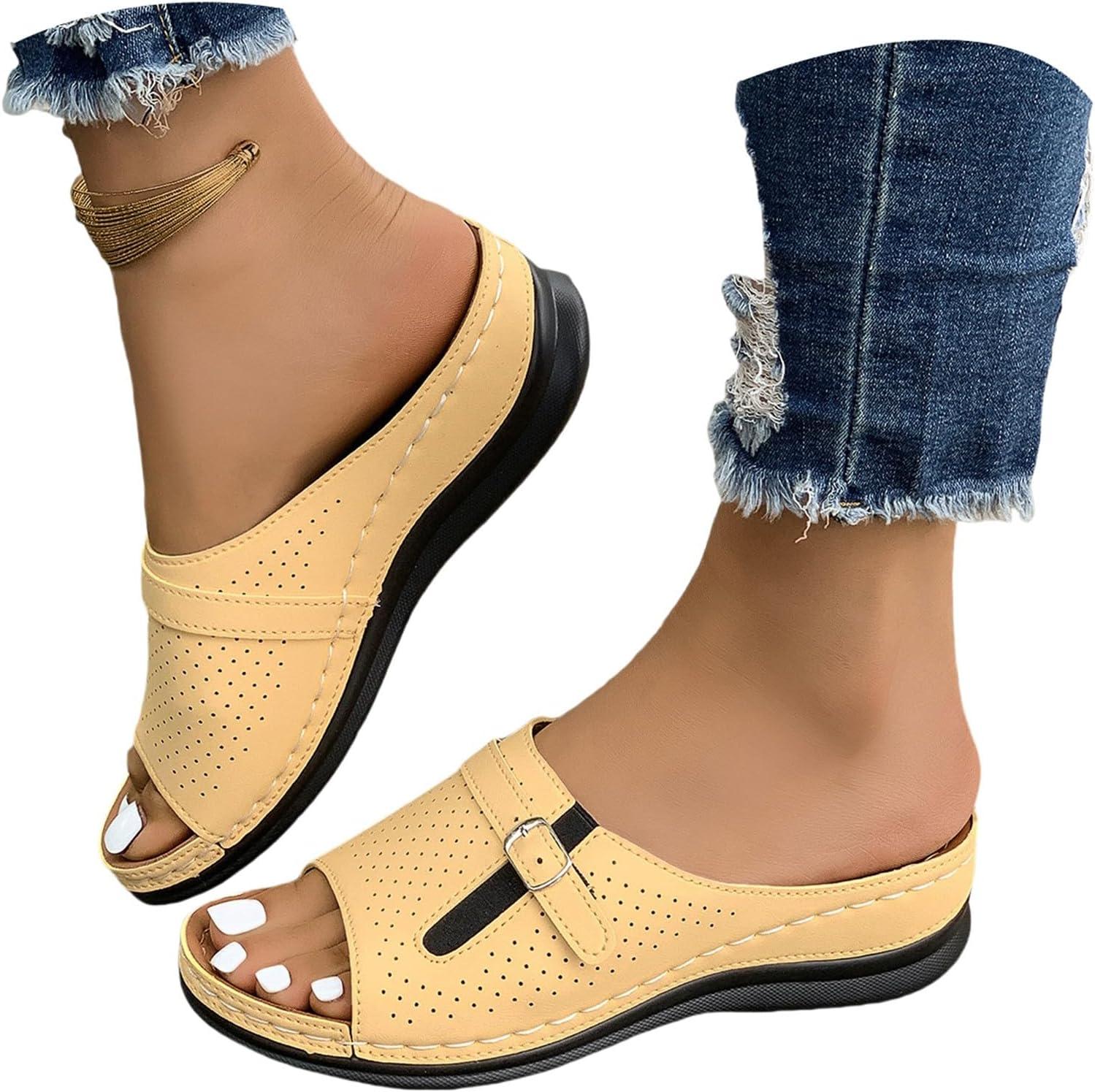 image:imageSandales Femme t Compenses Chic Orthopdique AntiDrapant Chaussure Chaussons Bout Ouvert Pantoufles Plateforme Chaussures De Plage Claquettes Lger MulesYellow