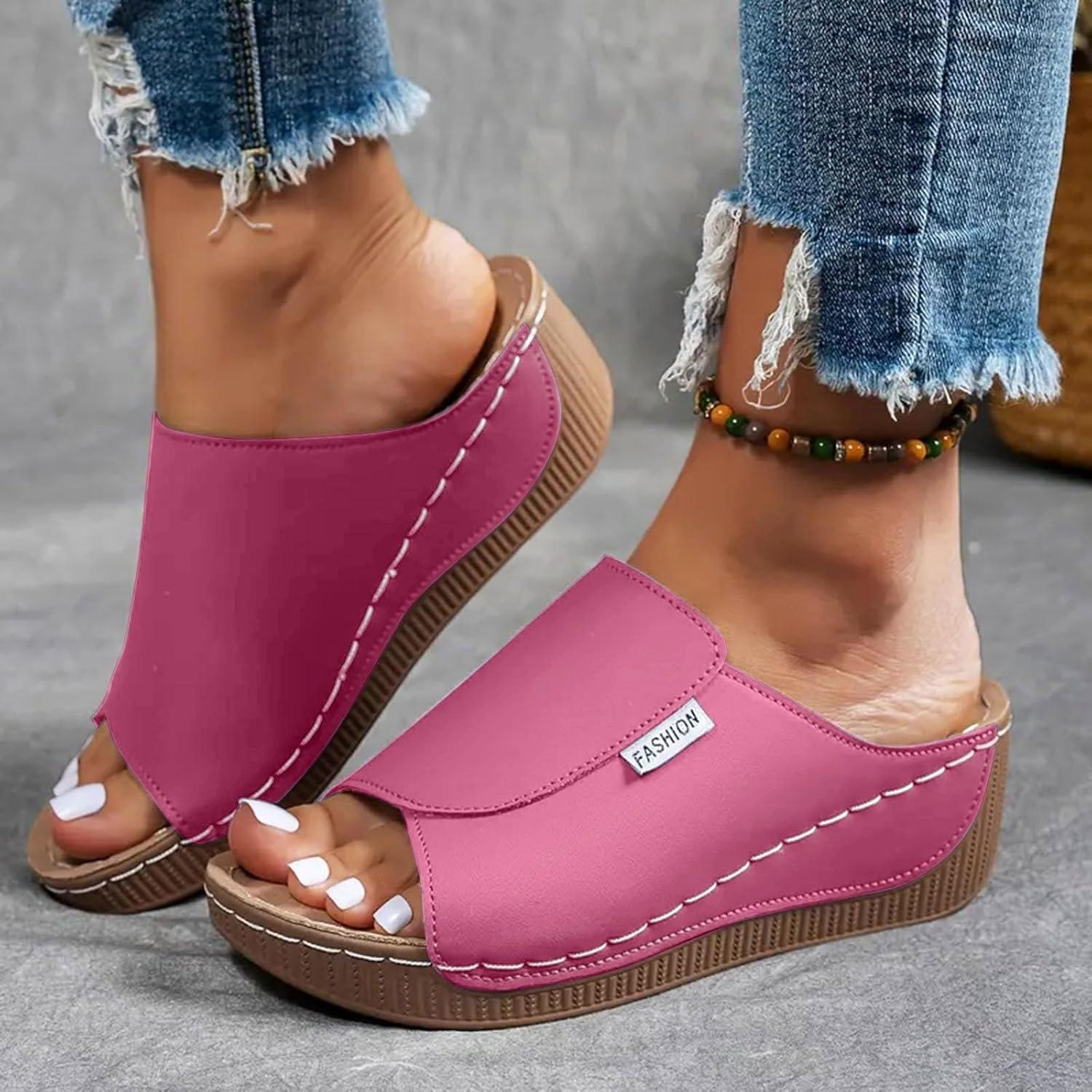 image:imageSandales Femme t Compenses Chic Orthopdique AntiDrapant Chaussure Chaussons Bout Ouvert Pantoufles Plateforme Chaussures De Plage Claquettes Lger MulesY2 Hot Pink