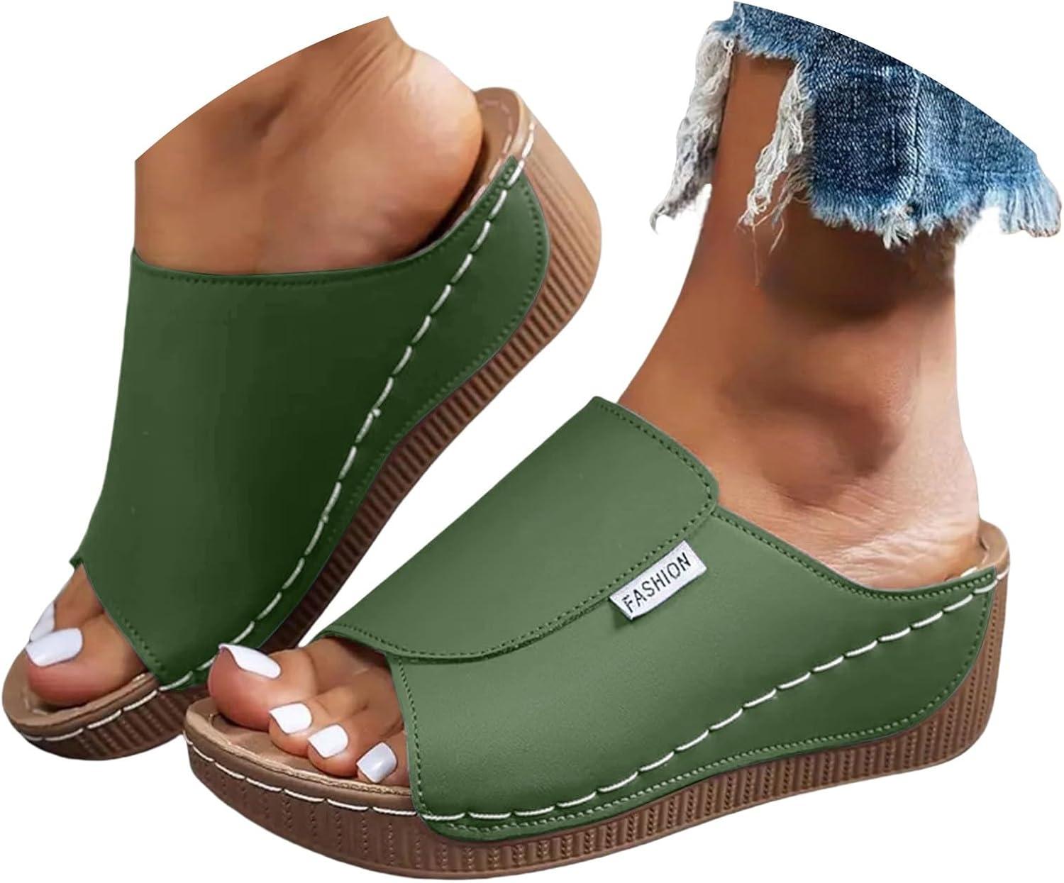 image:imageSandales Femme t Compenses Chic Orthopdique AntiDrapant Chaussure Chaussons Bout Ouvert Pantoufles Plateforme Chaussures De Plage Claquettes Lger MulesY2 Green