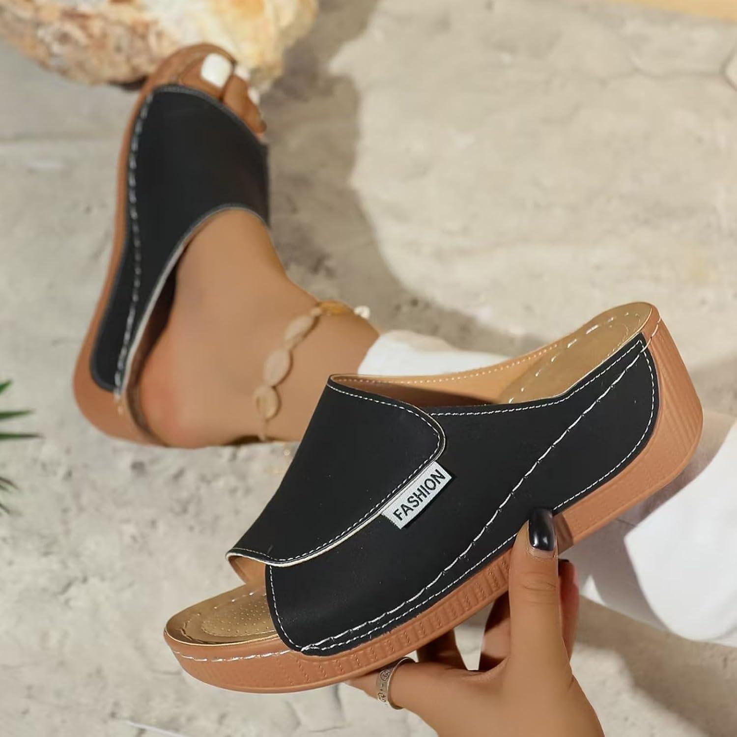 image:imageSandales Femme t Compenses Chic Orthopdique AntiDrapant Chaussure Chaussons Bout Ouvert Pantoufles Plateforme Chaussures De Plage Claquettes Lger MulesY3 Black