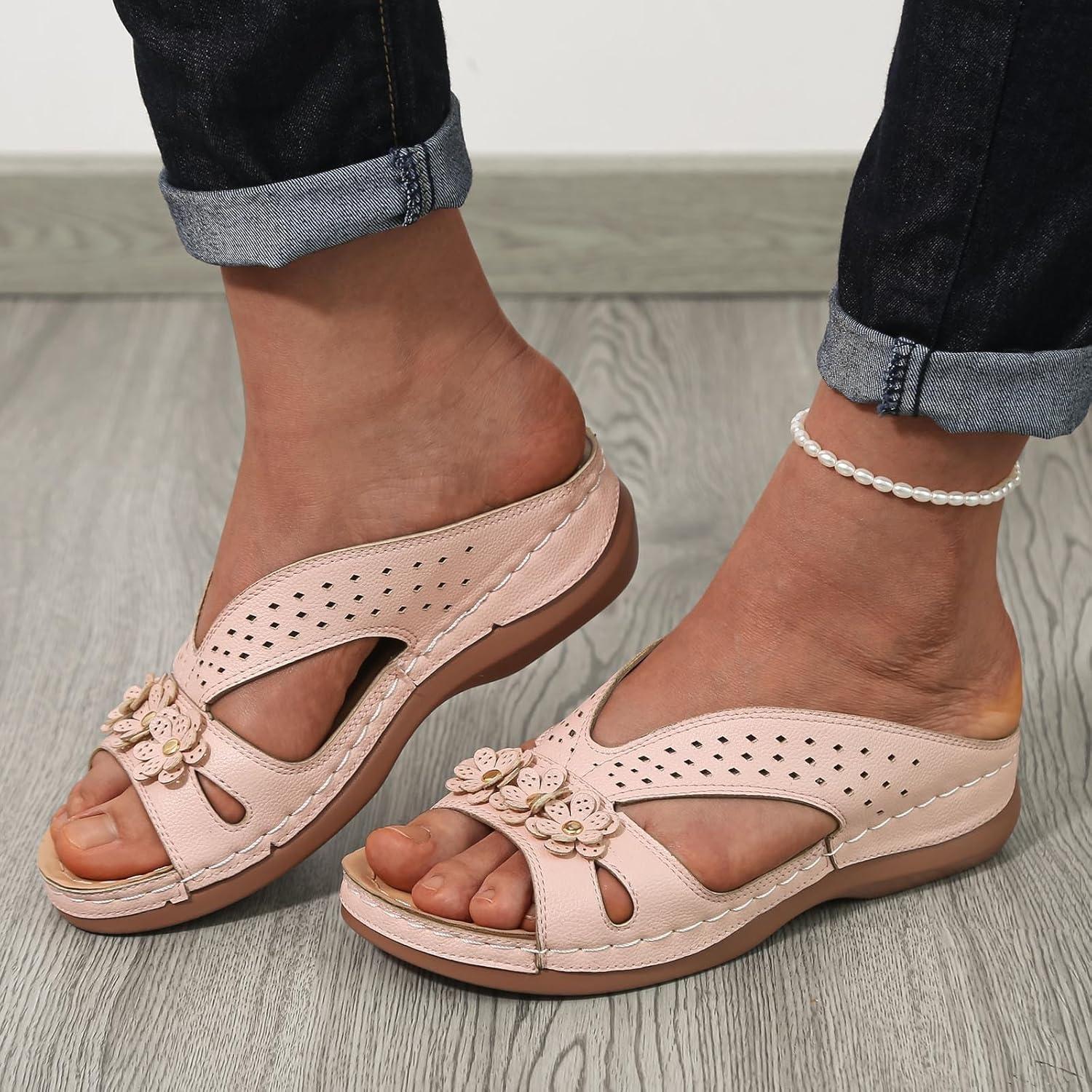 image:imageSandales Femmes t Sandales Antidrapantes Respirantes Bohme Bout Ouvert Sandales Orthopdique Confortables Plateforme Chaussures Sandales Femme t Confortable avec Talon Bloc De Marche FemmeRose A