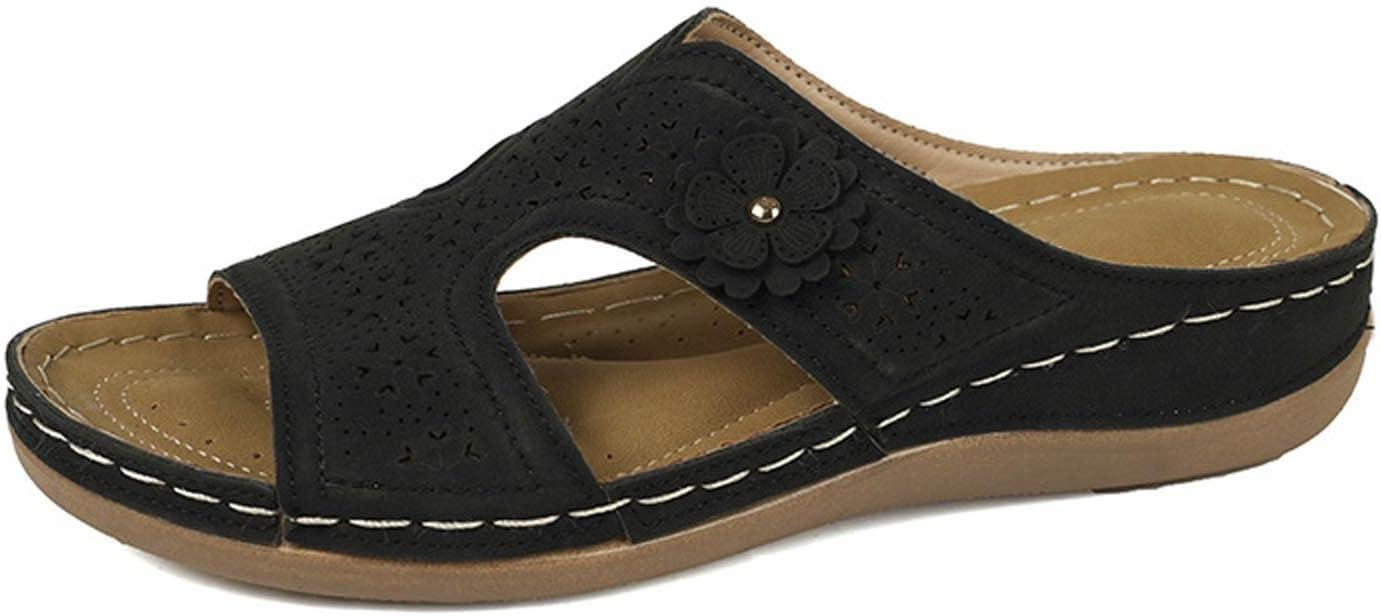 image:imageSandales Femmes t Sandales Antidrapantes Respirantes Bohme Bout Ouvert Sandales Orthopdique Confortables Plateforme Chaussures Sandales Femme t Confortable avec Talon Bloc De Marche FemmeLe Noir C