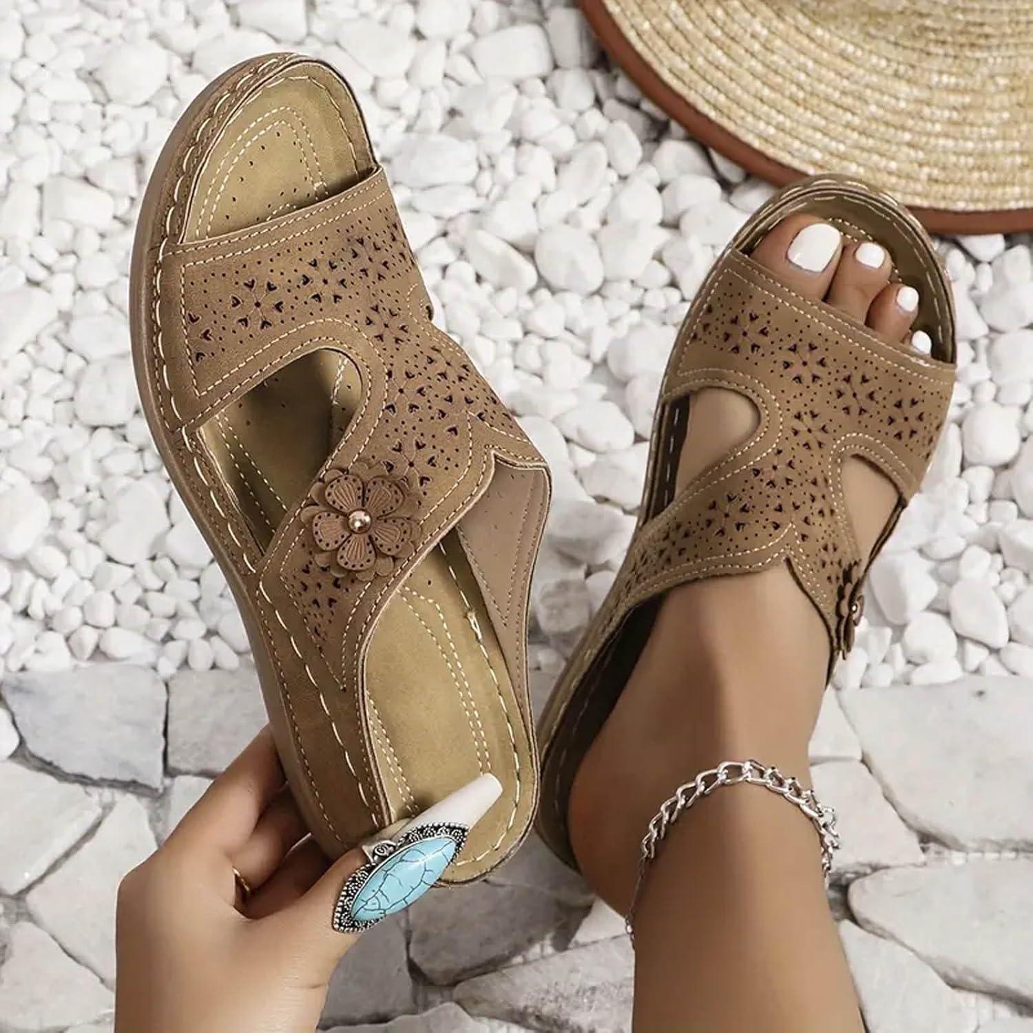 image:imageSandales Femmes t Sandales Antidrapantes Respirantes Bohme Bout Ouvert Sandales Orthopdique Confortables Plateforme Chaussures Sandales Femme t Confortable avec Talon Bloc De Marche FemmeBrun C