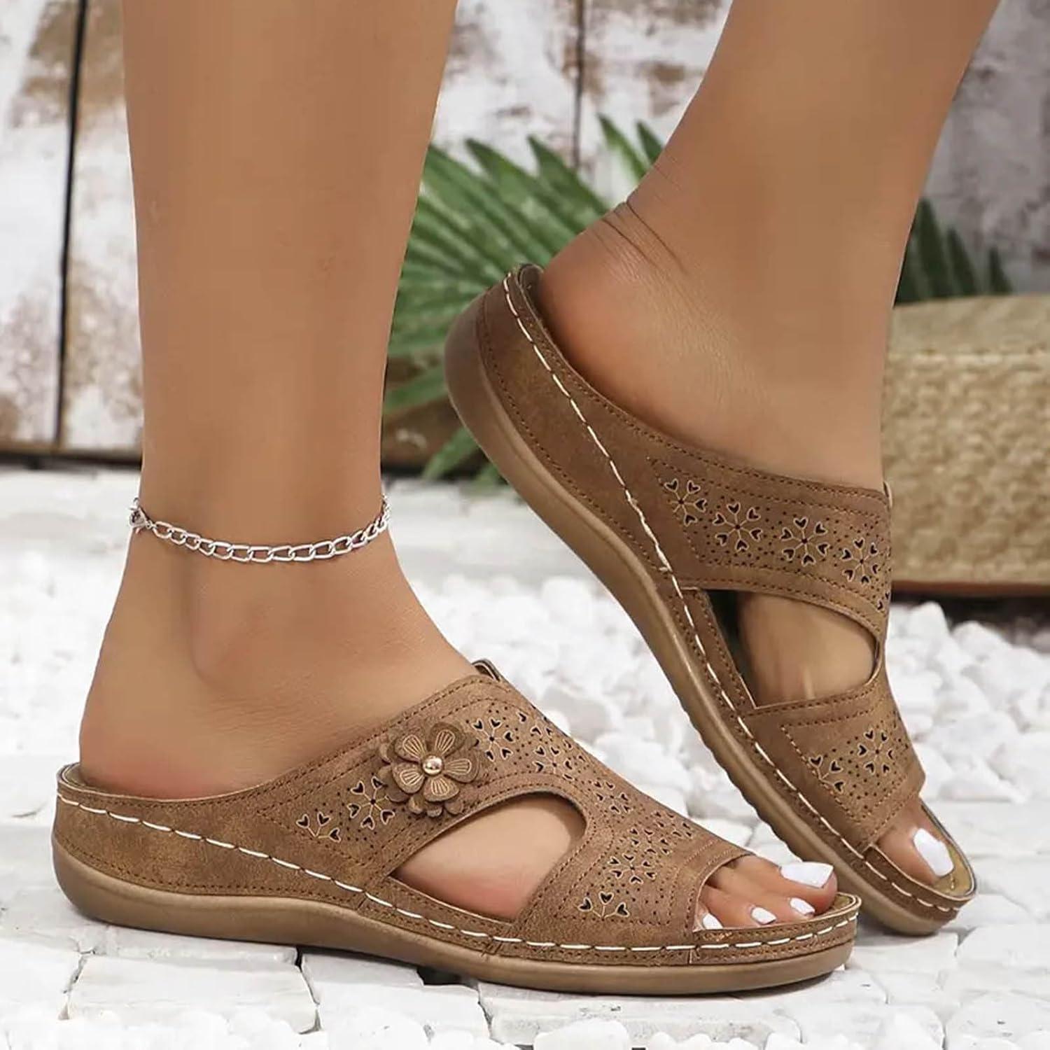 image:imageSandales Femmes t Sandales Antidrapantes Respirantes Bohme Bout Ouvert Sandales Orthopdique Confortables Plateforme Chaussures Sandales Femme t Confortable avec Talon Bloc De Marche FemmeBrun C