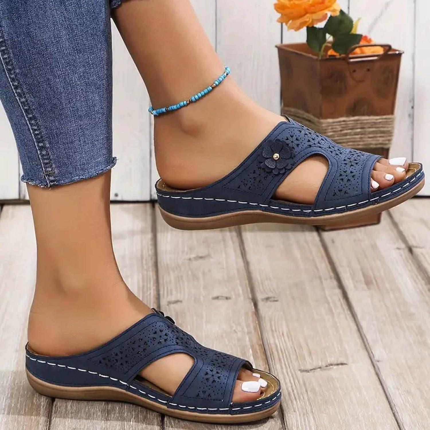 image:imageSandales Femmes t Sandales Antidrapantes Respirantes Bohme Bout Ouvert Sandales Orthopdique Confortables Plateforme Chaussures Sandales Femme t Confortable avec Talon Bloc De Marche FemmeBleu C