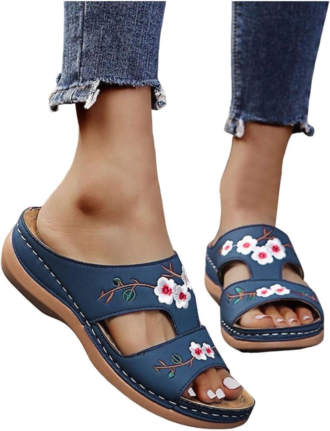 image:imageSandales Femmes t Sandales Antidrapantes Respirantes Bohme Bout Ouvert Sandales Orthopdique Confortables Plateforme Chaussures Sandales Femme t Confortable avec Talon Bloc De Marche FemmeBleu E