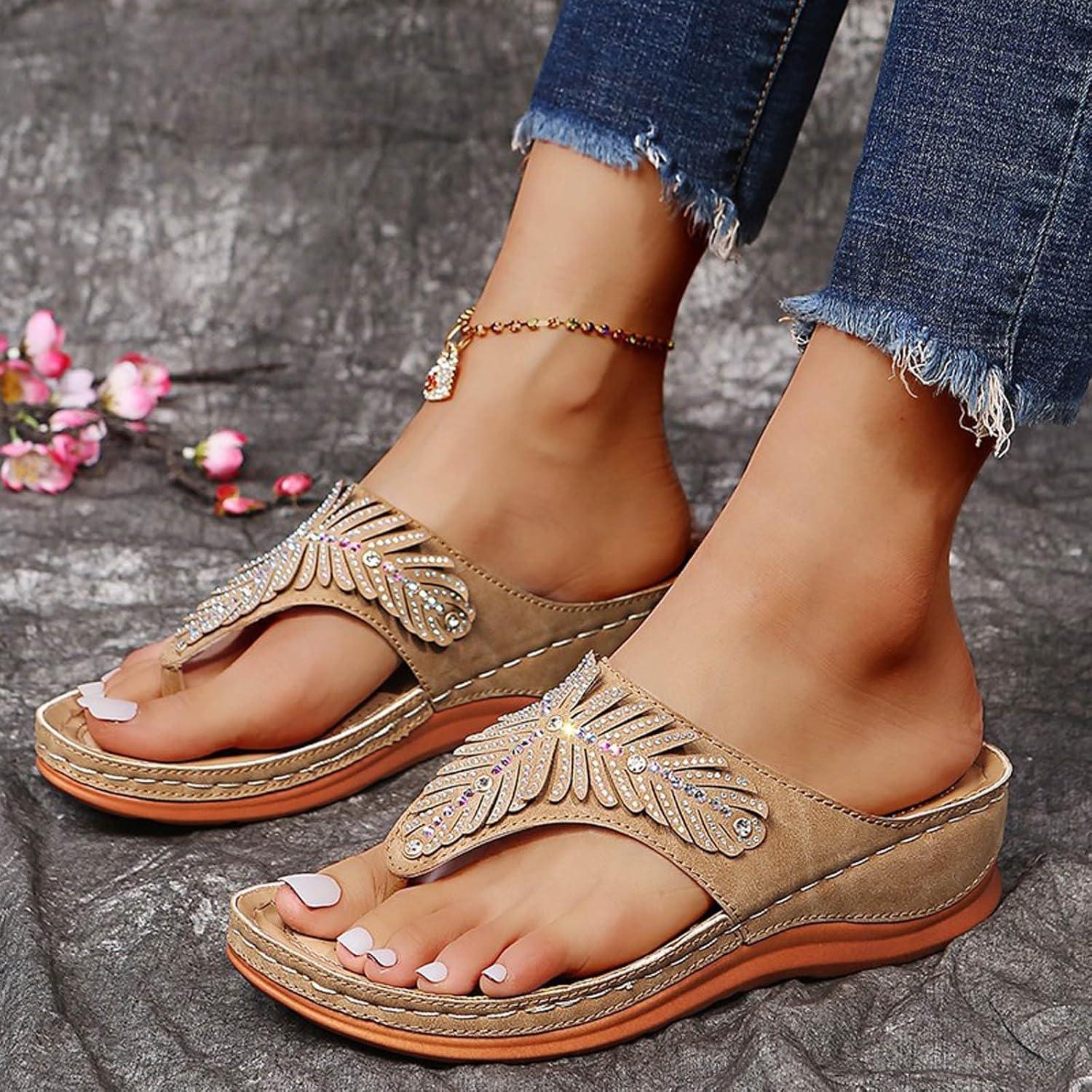 image:imageSandales Femmes t Sandales Antidrapantes Respirantes Bohme Bout Ouvert Sandales Orthopdique Confortables Plateforme Chaussures Sandales Femme t Confortable avec Talon Bloc De Marche FemmeKaki B