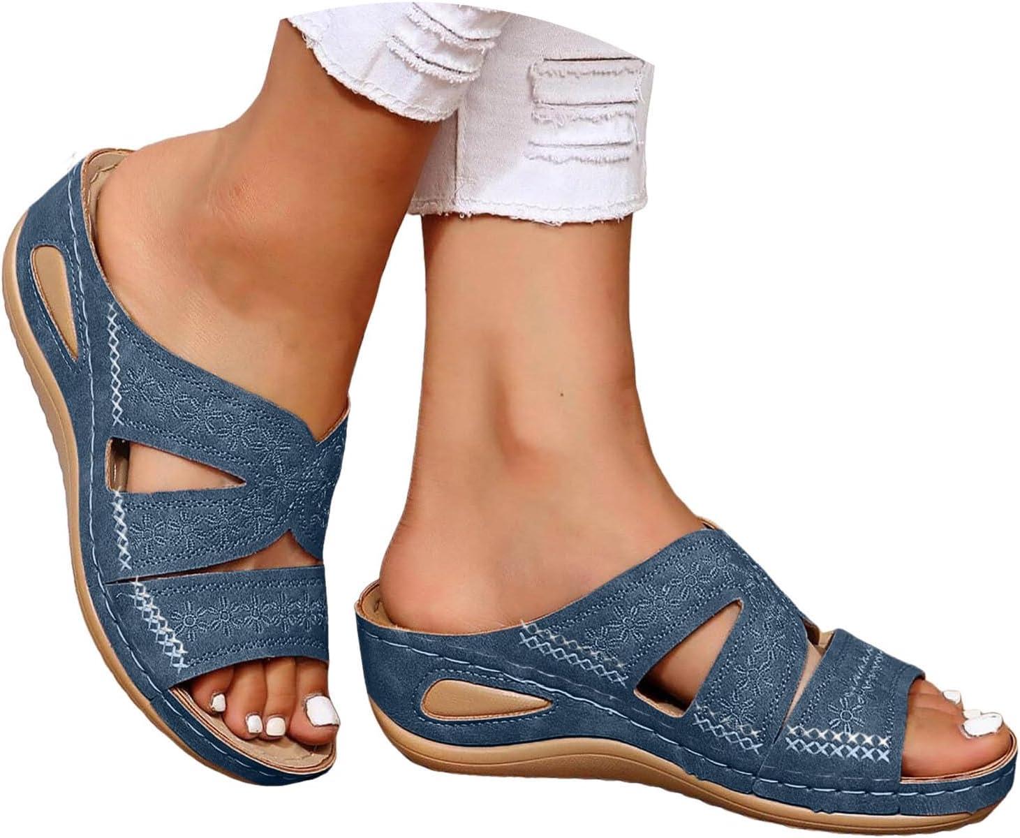 image:imageSandales Femmes t Sandales Antidrapantes Respirantes Bohme Bout Ouvert Sandales Orthopdique Confortables Plateforme Chaussures Sandales Femme t Confortable avec Talon Bloc De Marche FemmeBleu D