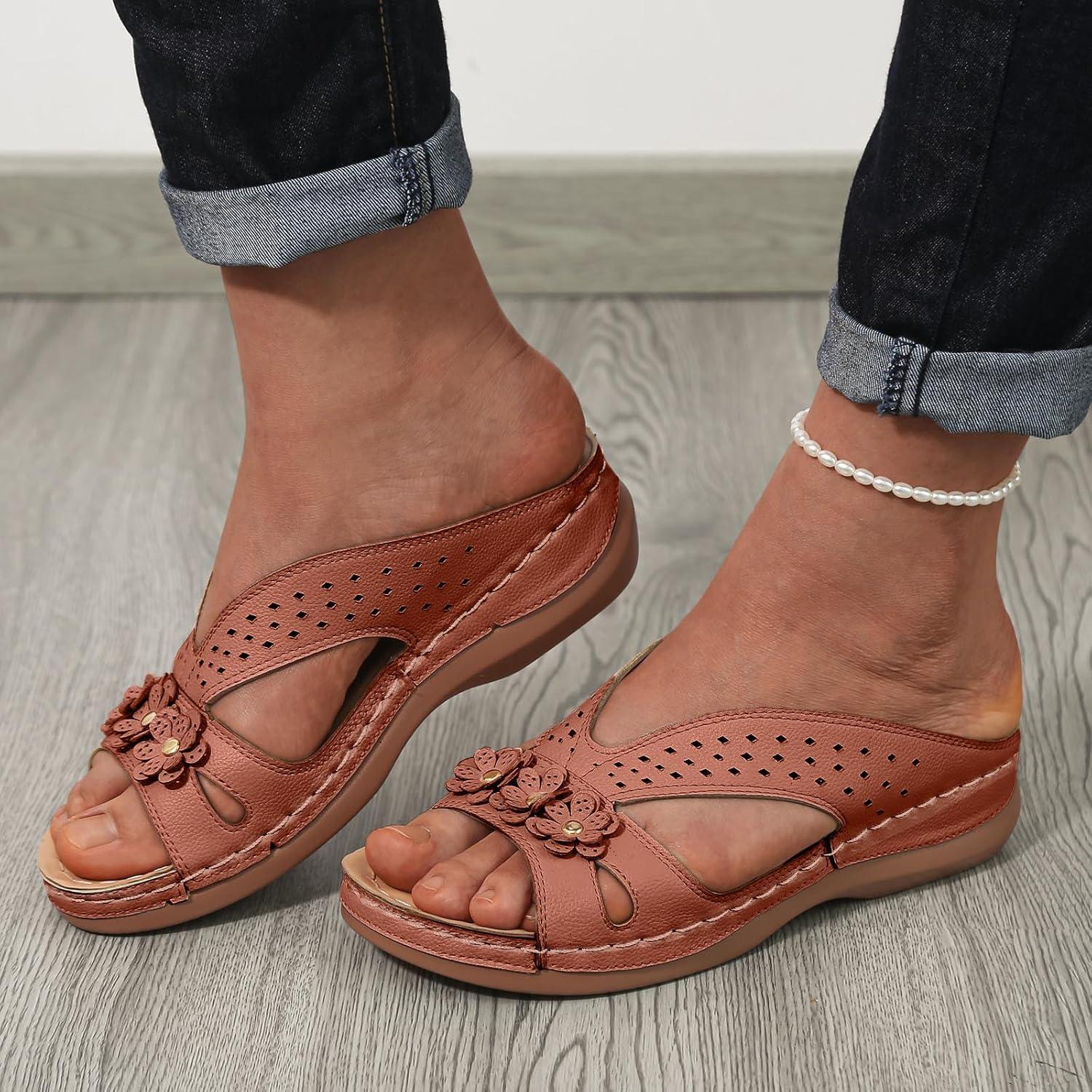 image:imageSandales Femmes t Sandales Antidrapantes Respirantes Bohme Bout Ouvert Sandales Orthopdique Confortables Plateforme Chaussures Sandales Femme t Confortable avec Talon Bloc De Marche FemmeBrun A