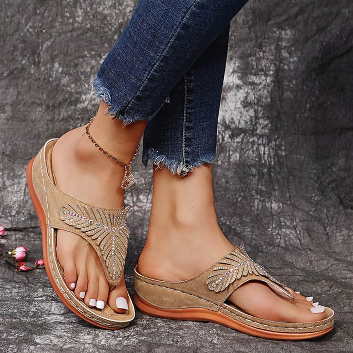 image:imageSandales Femmes t Sandales Antidrapantes Respirantes Bohme Bout Ouvert Sandales Orthopdique Confortables Plateforme Chaussures Sandales Femme t Confortable avec Talon Bloc De Marche FemmeKaki B