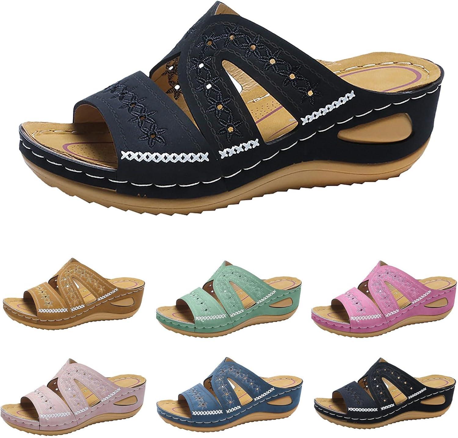 image:imageSandales Femmes t Sandales Antidrapantes Respirantes Bohme Bout Ouvert Sandales Orthopdique Confortables Plateforme Chaussures Sandales Femme t Confortable avec Talon Bloc De Marche FemmeLe Noir D