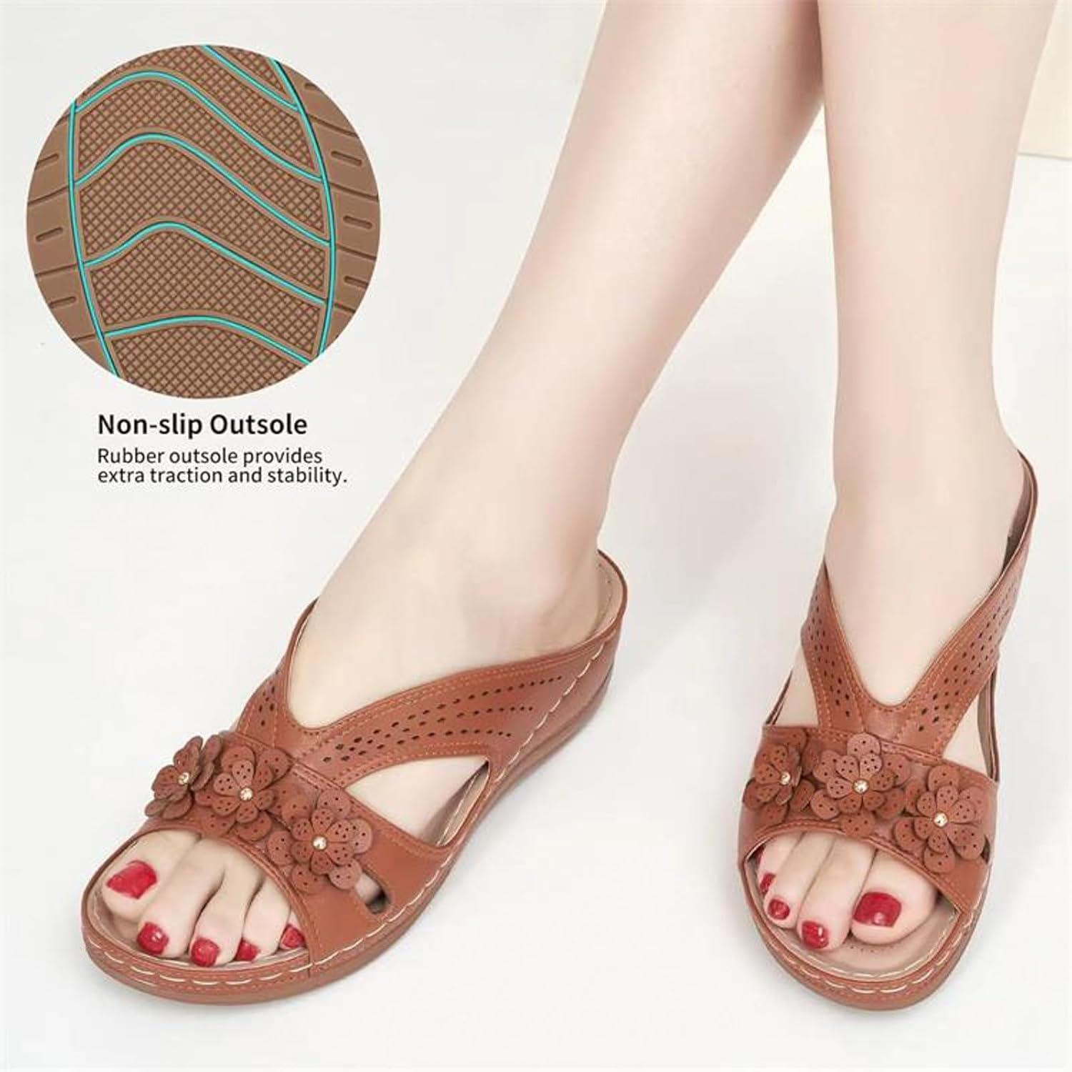 image:imageSandales Femmes t Sandales Antidrapantes Respirantes Bohme Bout Ouvert Sandales Orthopdique Confortables Plateforme Chaussures Sandales Femme t Confortable avec Talon Bloc De Marche FemmeBrun A