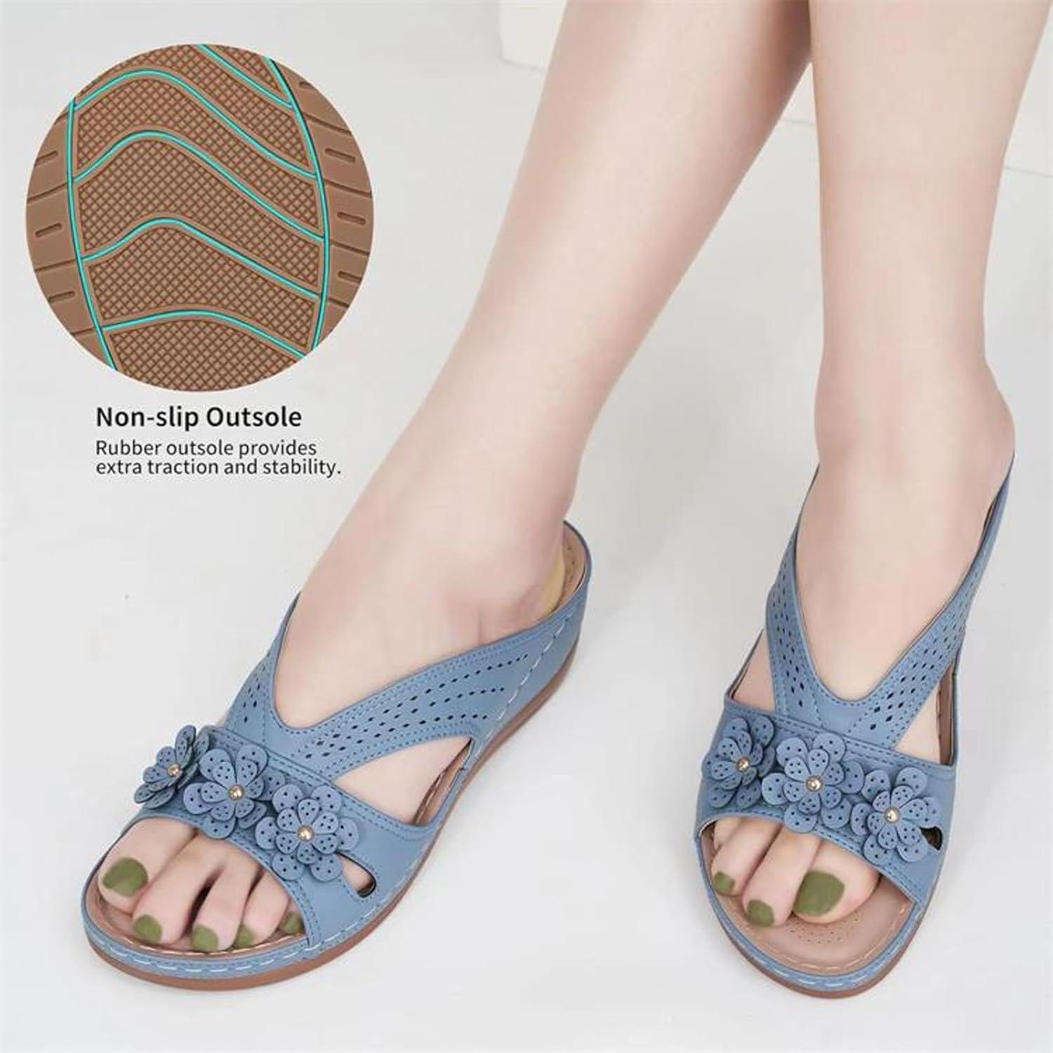 image:imageSandales Femmes t Sandales Antidrapantes Respirantes Bohme Bout Ouvert Sandales Orthopdique Confortables Plateforme Chaussures Sandales Femme t Confortable avec Talon Bloc De Marche FemmeBleu Clair A