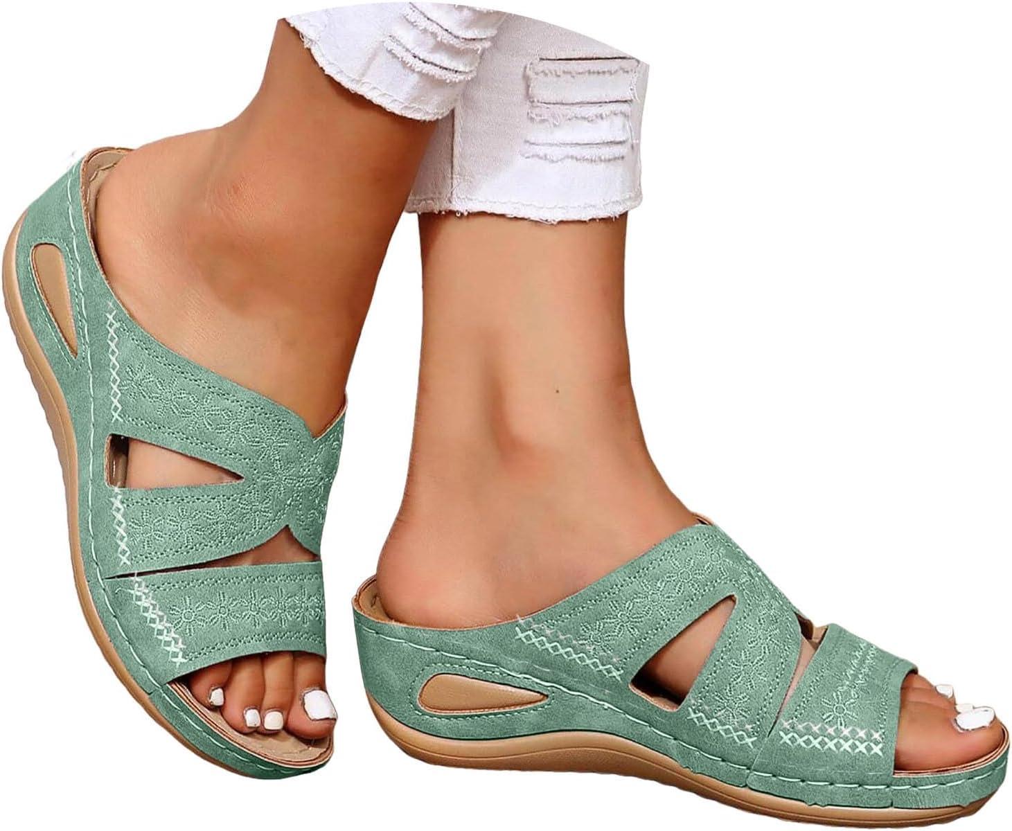 image:imageSandales Femmes t Sandales Antidrapantes Respirantes Bohme Bout Ouvert Sandales Orthopdique Confortables Plateforme Chaussures Sandales Femme t Confortable avec Talon Bloc De Marche FemmeVert D