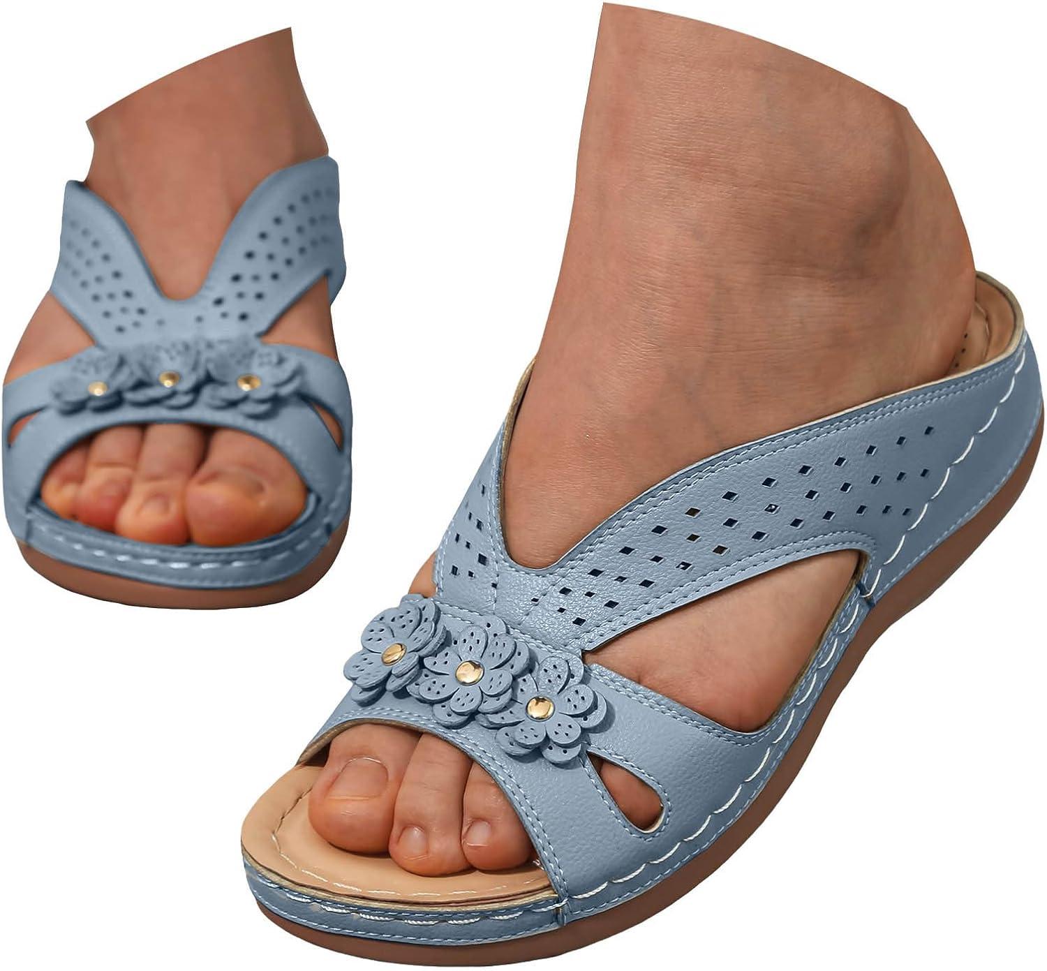 image:imageSandales Femmes t Sandales Antidrapantes Respirantes Bohme Bout Ouvert Sandales Orthopdique Confortables Plateforme Chaussures Sandales Femme t Confortable avec Talon Bloc De Marche FemmeBleu Clair A