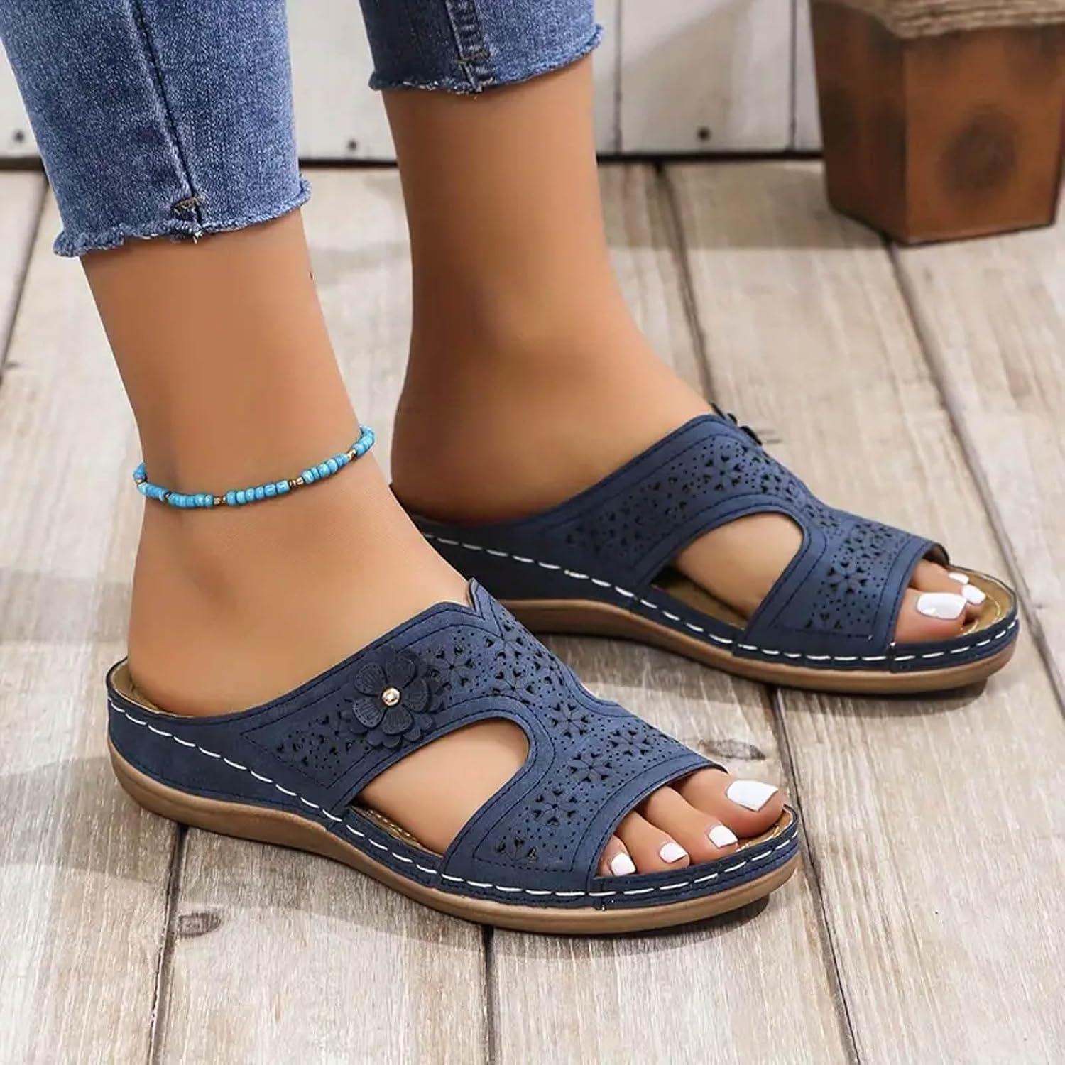 image:imageSandales Femmes t Sandales Antidrapantes Respirantes Bohme Bout Ouvert Sandales Orthopdique Confortables Plateforme Chaussures Sandales Femme t Confortable avec Talon Bloc De Marche FemmeBleu C