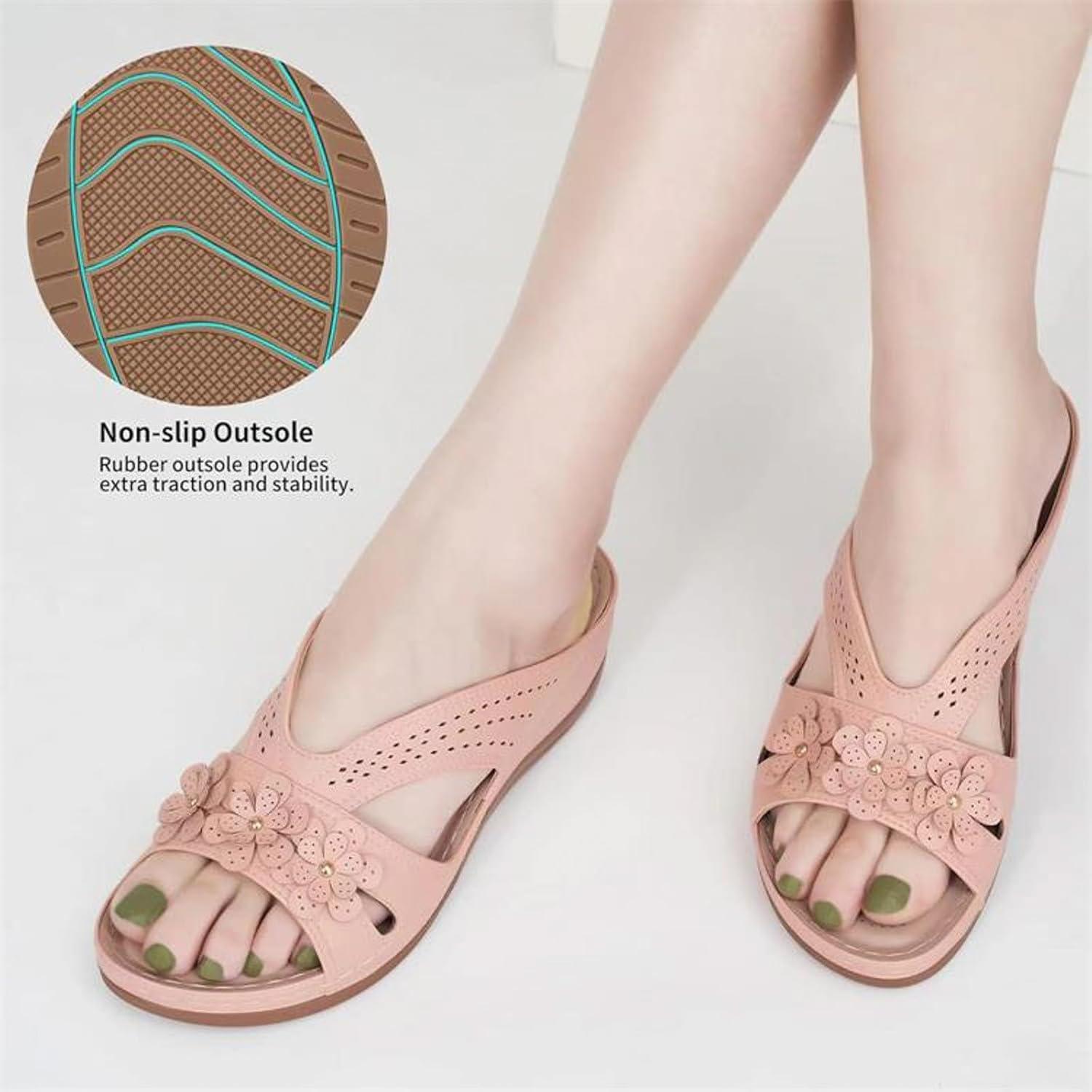 image:imageSandales Femmes t Sandales Antidrapantes Respirantes Bohme Bout Ouvert Sandales Orthopdique Confortables Plateforme Chaussures Sandales Femme t Confortable avec Talon Bloc De Marche FemmeRose A