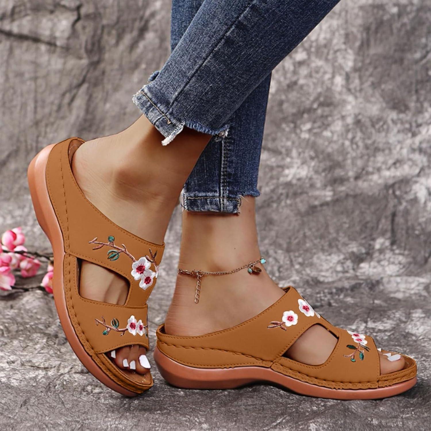 image:imageSandales Femmes t Sandales Antidrapantes Respirantes Bohme Bout Ouvert Sandales Orthopdique Confortables Plateforme Chaussures Sandales Femme t Confortable avec Talon Bloc De Marche FemmeBrun E