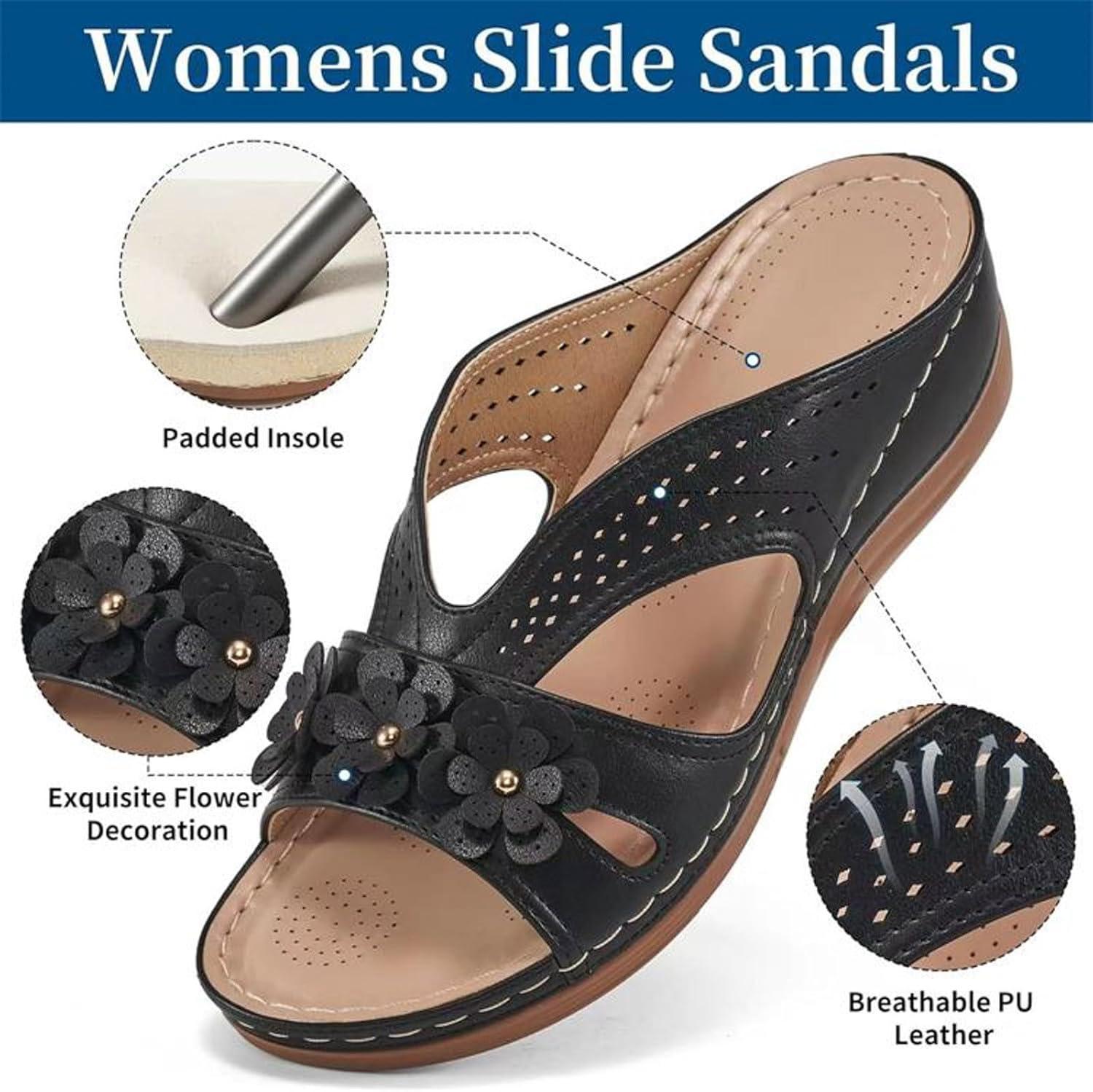 image:imageSandales Femmes t Sandales Antidrapantes Respirantes Bohme Bout Ouvert Sandales Orthopdique Confortables Plateforme Chaussures Sandales Femme t Confortable avec Talon Bloc De Marche FemmeLe Noir A