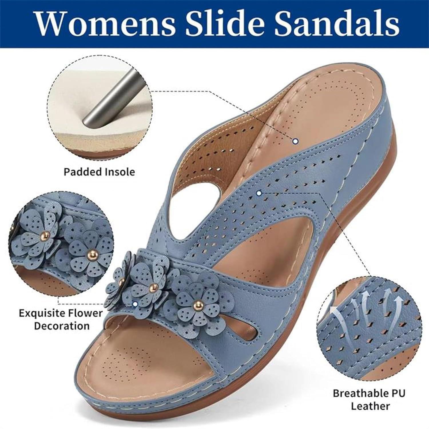 image:imageSandales Femmes t Sandales Antidrapantes Respirantes Bohme Bout Ouvert Sandales Orthopdique Confortables Plateforme Chaussures Sandales Femme t Confortable avec Talon Bloc De Marche FemmeBleu Clair A