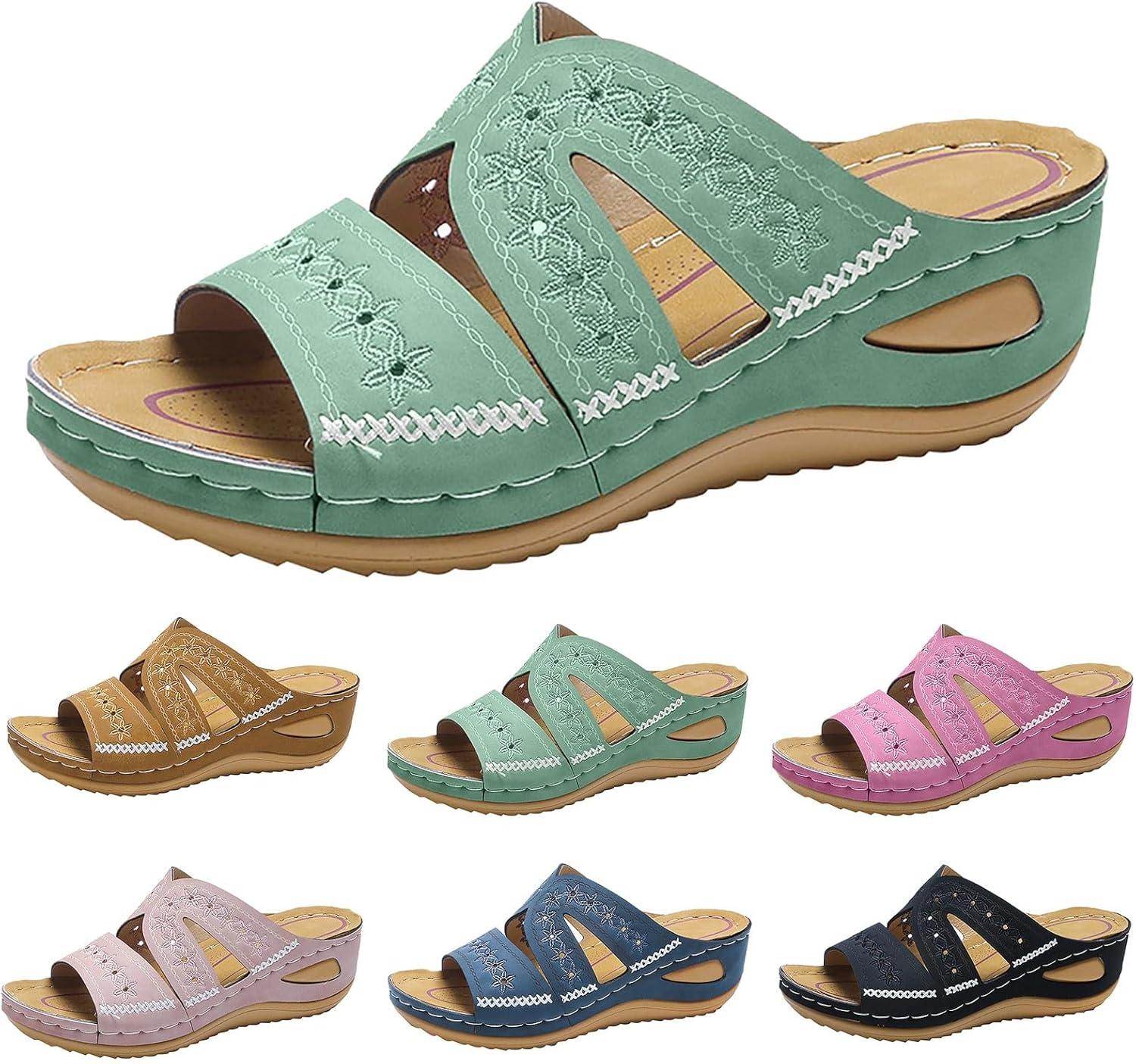image:imageSandales Femmes t Sandales Antidrapantes Respirantes Bohme Bout Ouvert Sandales Orthopdique Confortables Plateforme Chaussures Sandales Femme t Confortable avec Talon Bloc De Marche FemmeVert D