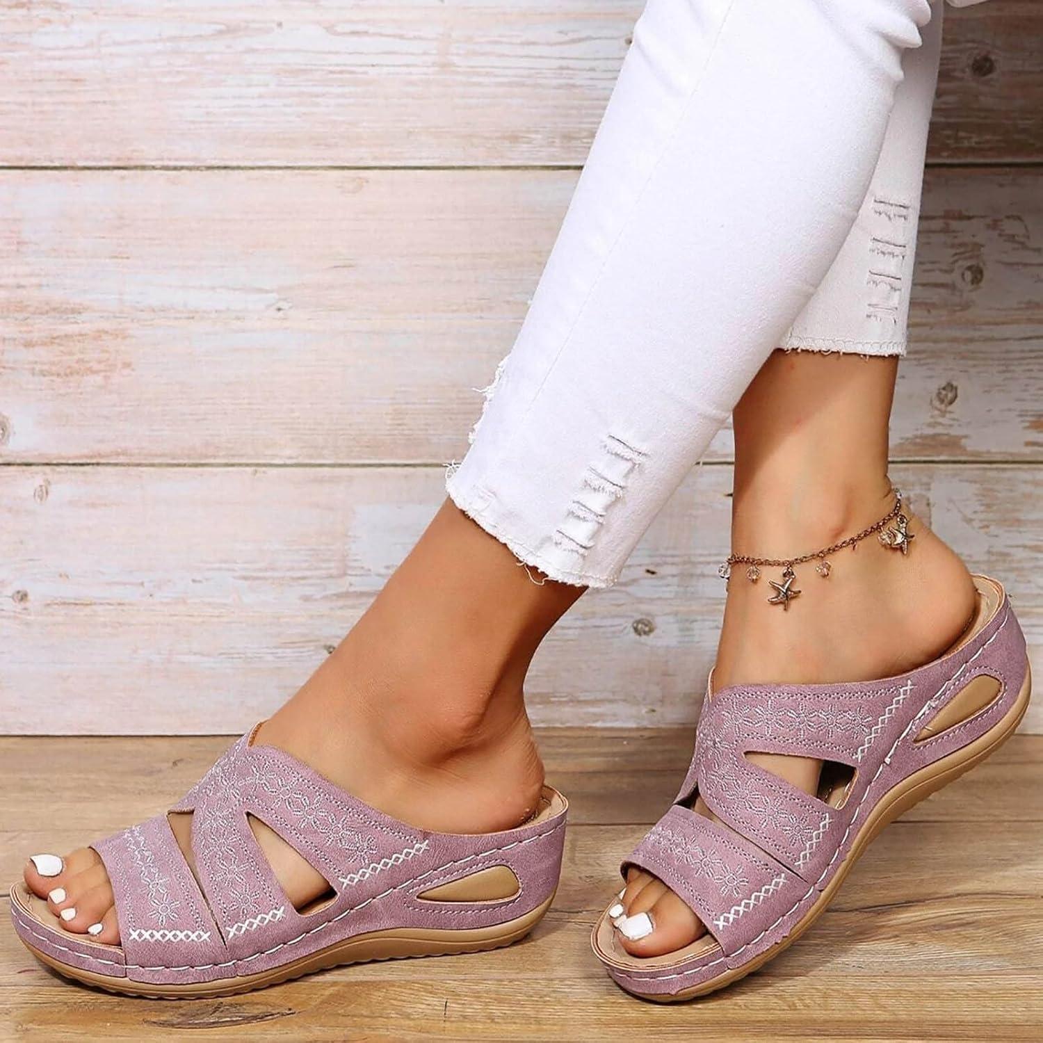 image:imageSandales Femmes t Sandales Antidrapantes Respirantes Bohme Bout Ouvert Sandales Orthopdique Confortables Plateforme Chaussures Sandales Femme t Confortable avec Talon Bloc De Marche FemmeRose D