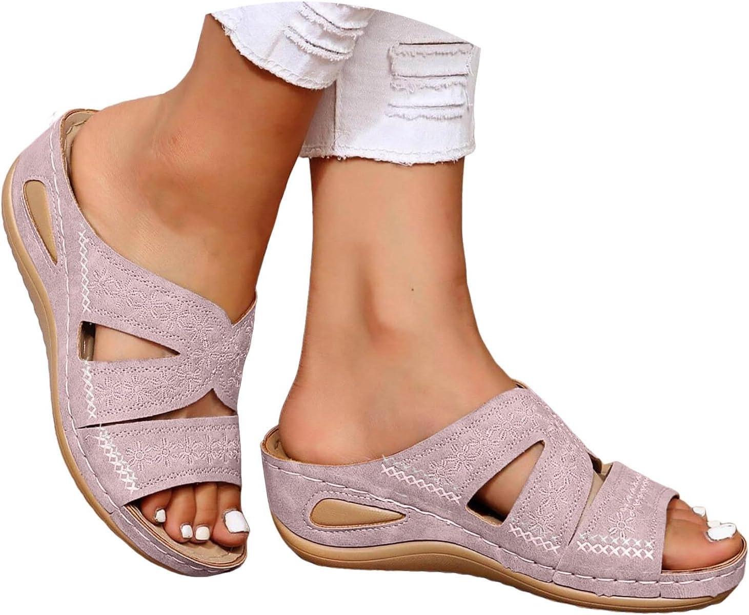 image:imageSandales Femmes t Sandales Antidrapantes Respirantes Bohme Bout Ouvert Sandales Orthopdique Confortables Plateforme Chaussures Sandales Femme t Confortable avec Talon Bloc De Marche FemmeRose D