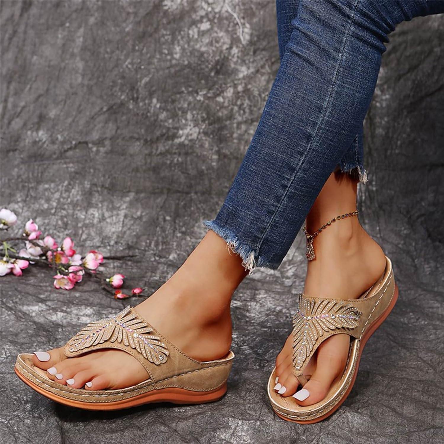 image:imageSandales Femmes t Sandales Antidrapantes Respirantes Bohme Bout Ouvert Sandales Orthopdique Confortables Plateforme Chaussures Sandales Femme t Confortable avec Talon Bloc De Marche FemmeKaki B