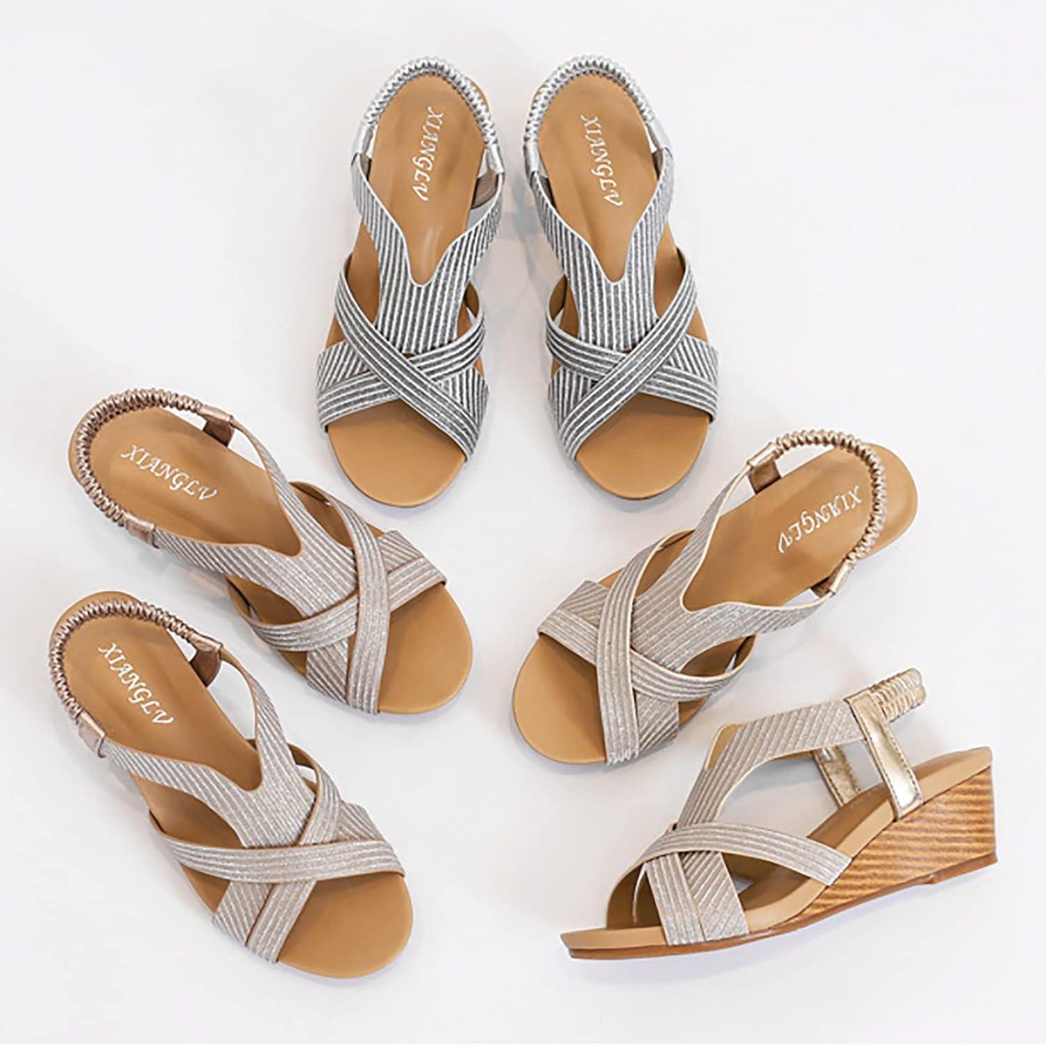 image:imageSandales compenses pour femme Sandales orthopdiques avec boucle dcontracte et flexibles Sandales talon tendance Bout ouvert Antidrapantes Pour fte randonne mariageArgent Mtallique