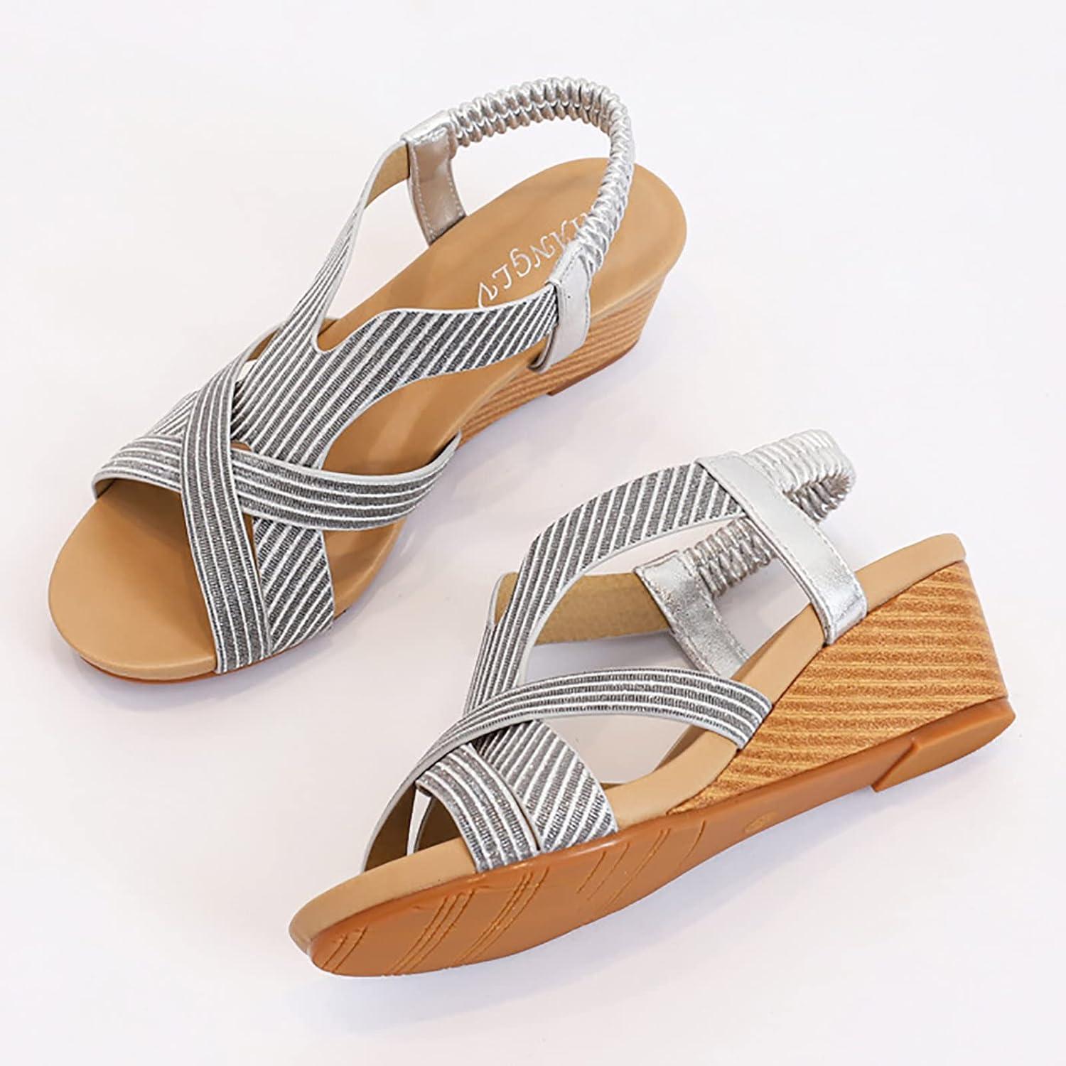 image:imageSandales compenses pour femme Sandales orthopdiques avec boucle dcontracte et flexibles Sandales talon tendance Bout ouvert Antidrapantes Pour fte randonne mariageArgent Mtallique