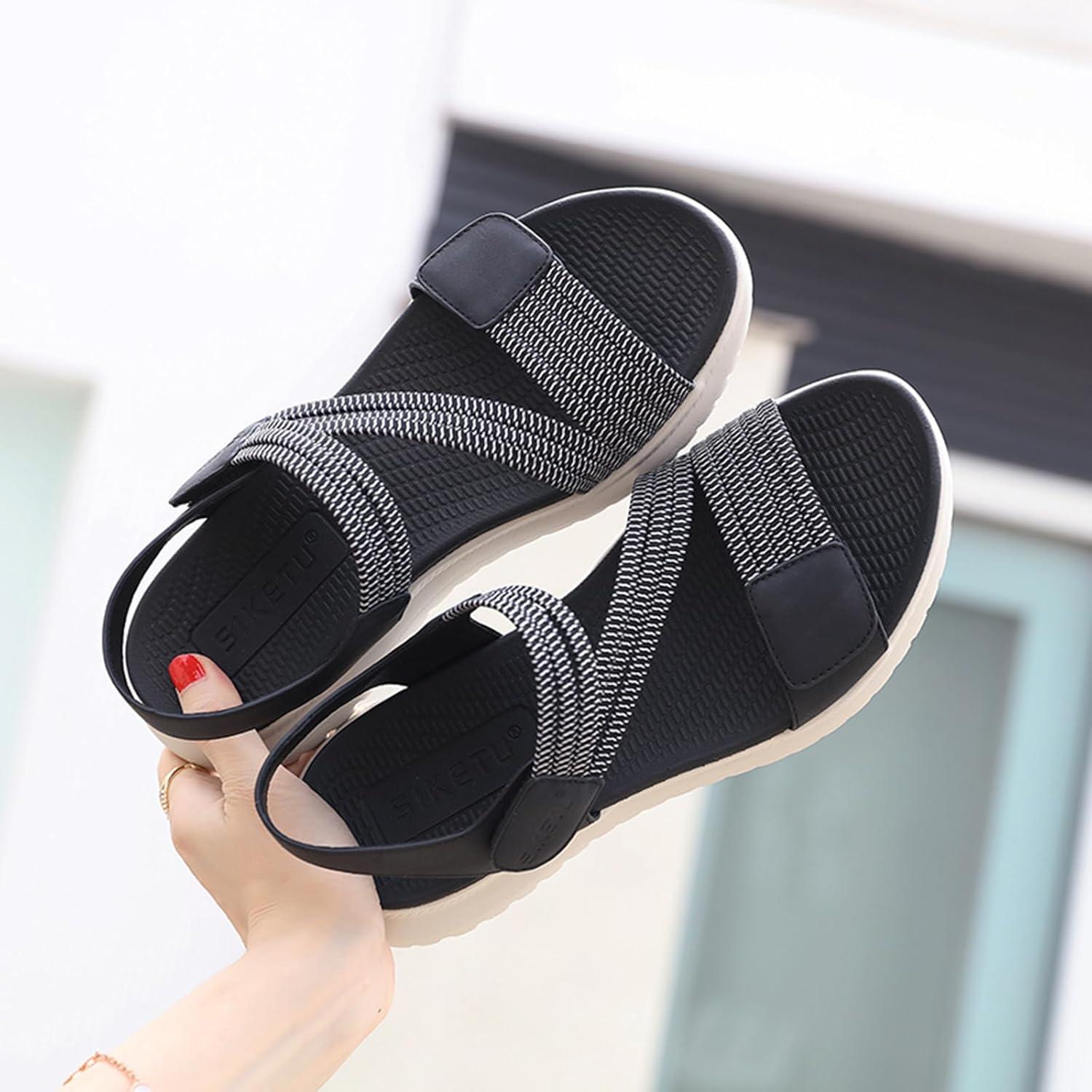 image:imageSandales de Randonne Plat dt pour Femmes Sandales de Marche Lgres Bout Ouvert Chaussures deau de Plage Taille 3642 EUNoir