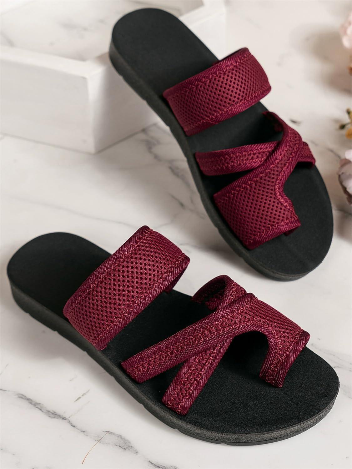 image:imageSandales dt pour femmes chaussures Hallux Valgus gros orteil sandales orthopdiques pantoufles confortables sandales de plage dt sandales en maille mulesD Vin Rouge