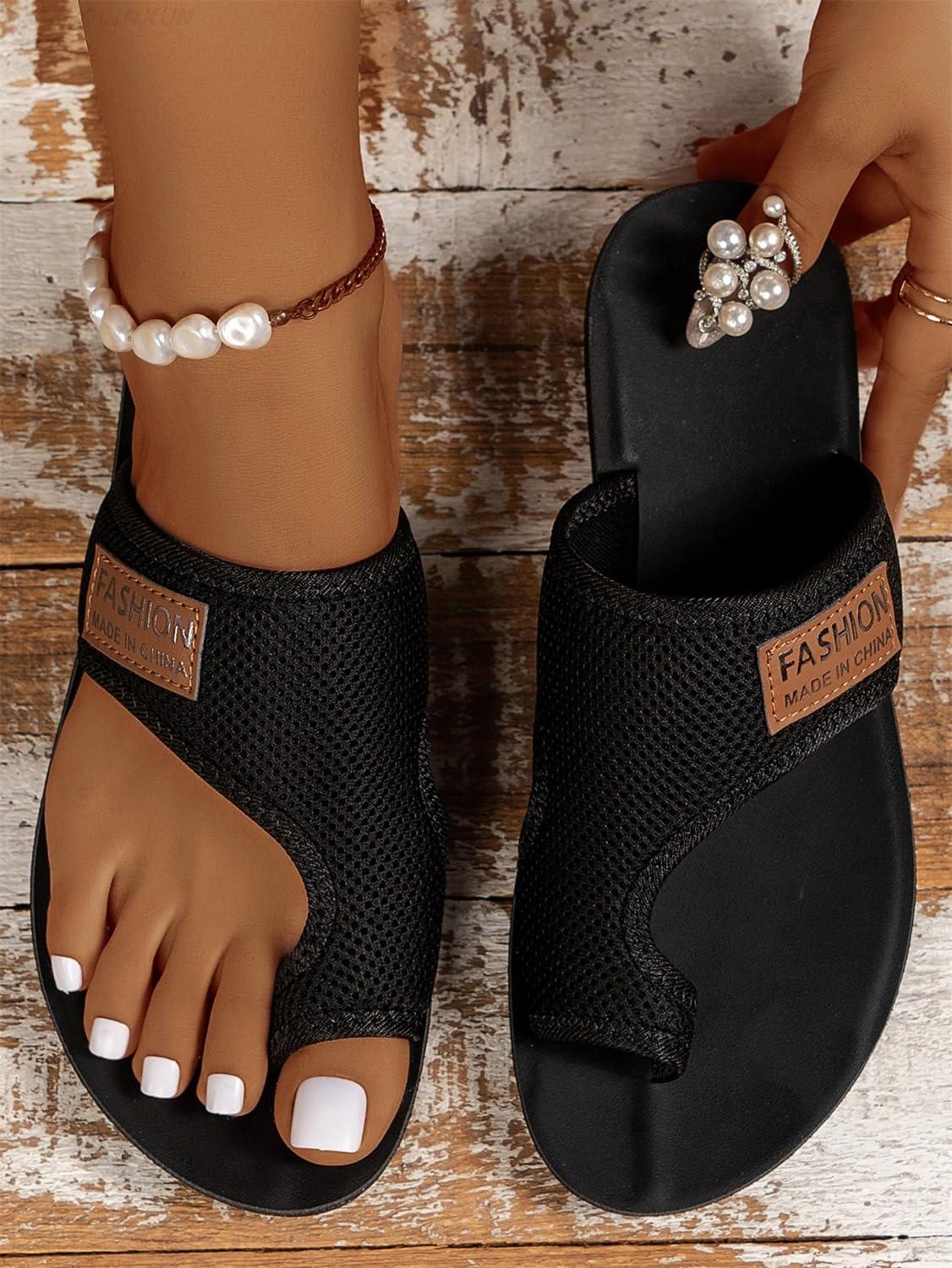 image:imageSandales dt pour femmes chaussures Hallux Valgus gros orteil sandales orthopdiques pantoufles confortables sandales de plage dt sandales en maille mulesA Noir