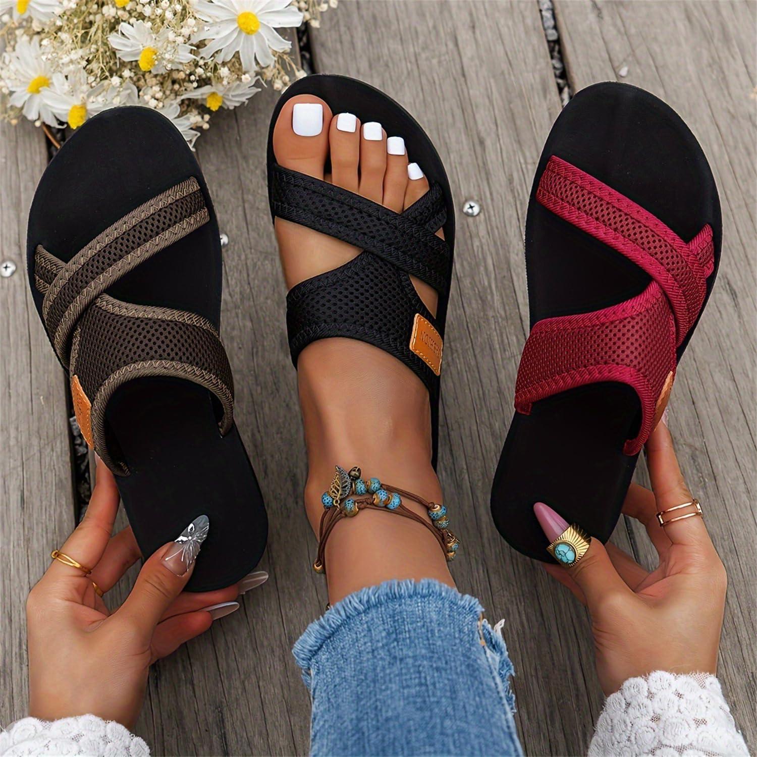 image:imageSandales dt pour femmes chaussures Hallux Valgus gros orteil sandales orthopdiques pantoufles confortables sandales de plage dt sandales en maille mulesE Noir