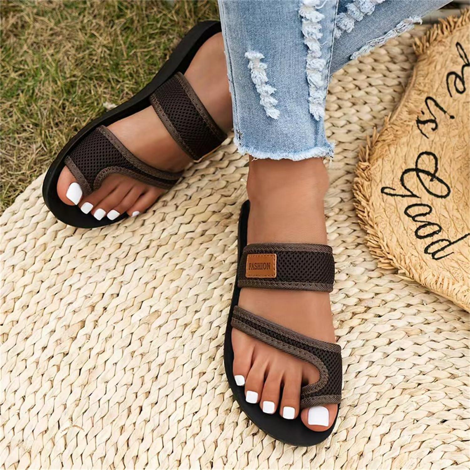 image:imageSandales dt pour femmes chaussures Hallux Valgus gros orteil sandales orthopdiques pantoufles confortables sandales de plage dt sandales en maille mulesH Marron