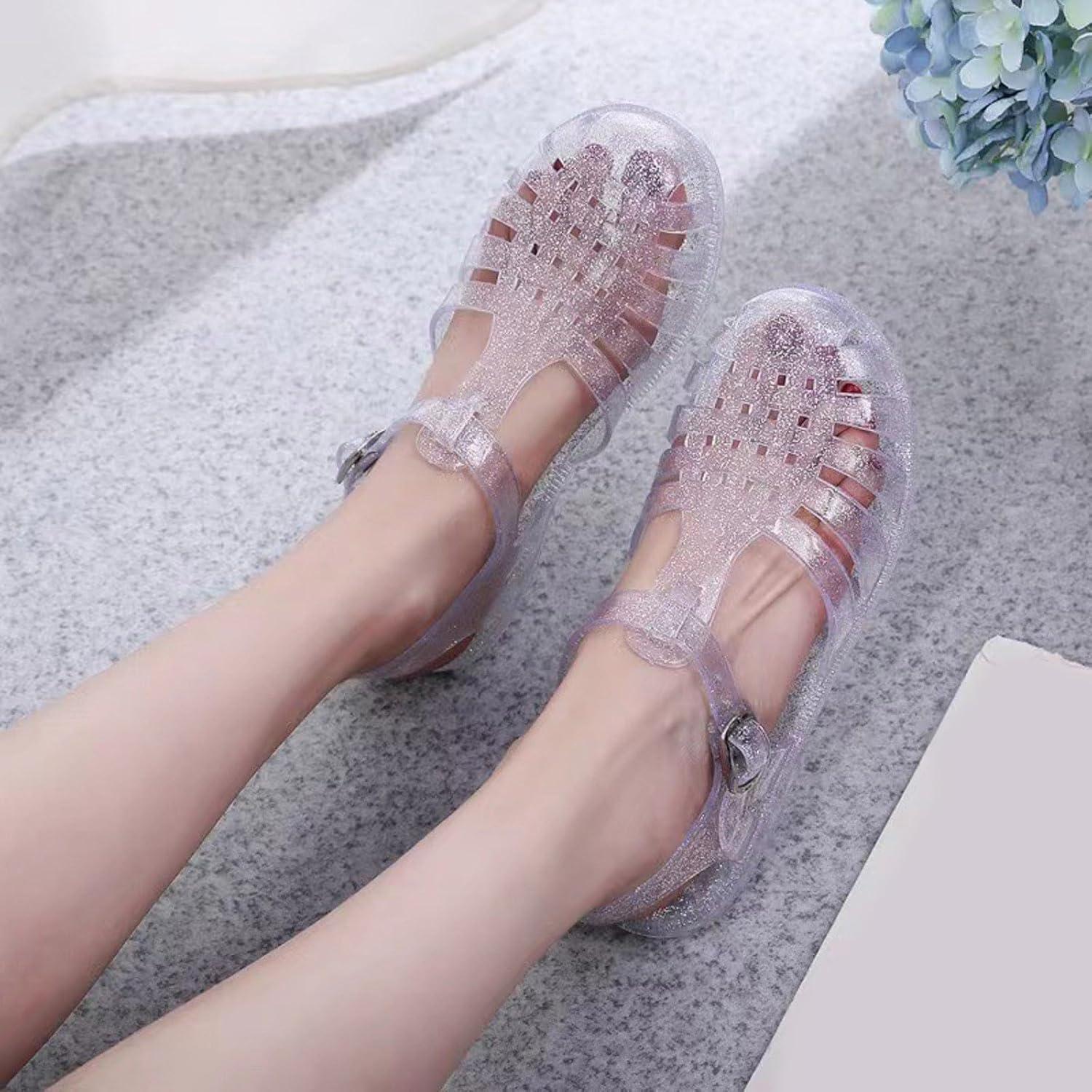 image:imageSandales en caoutchouc pour femme unisexes en plastique chaussures classiques boucle transparente chaussures de plage en cristal03 Argent