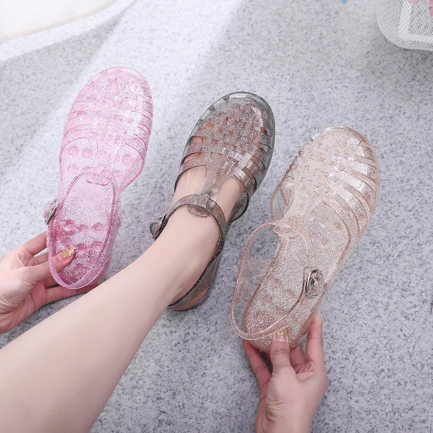image:imageSandales en caoutchouc pour femme unisexes en plastique chaussures classiques boucle transparente chaussures de plage en cristal03 Or