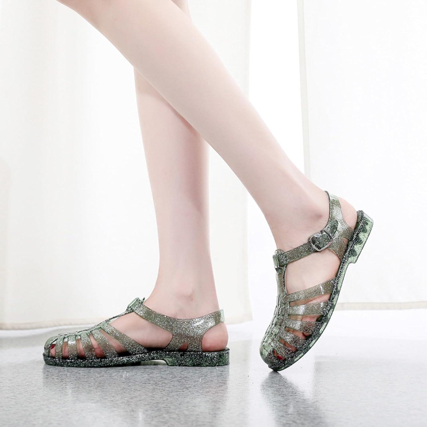 image:imageSandales en caoutchouc pour femme unisexes en plastique chaussures classiques boucle transparente chaussures de plage en cristal03 Vert