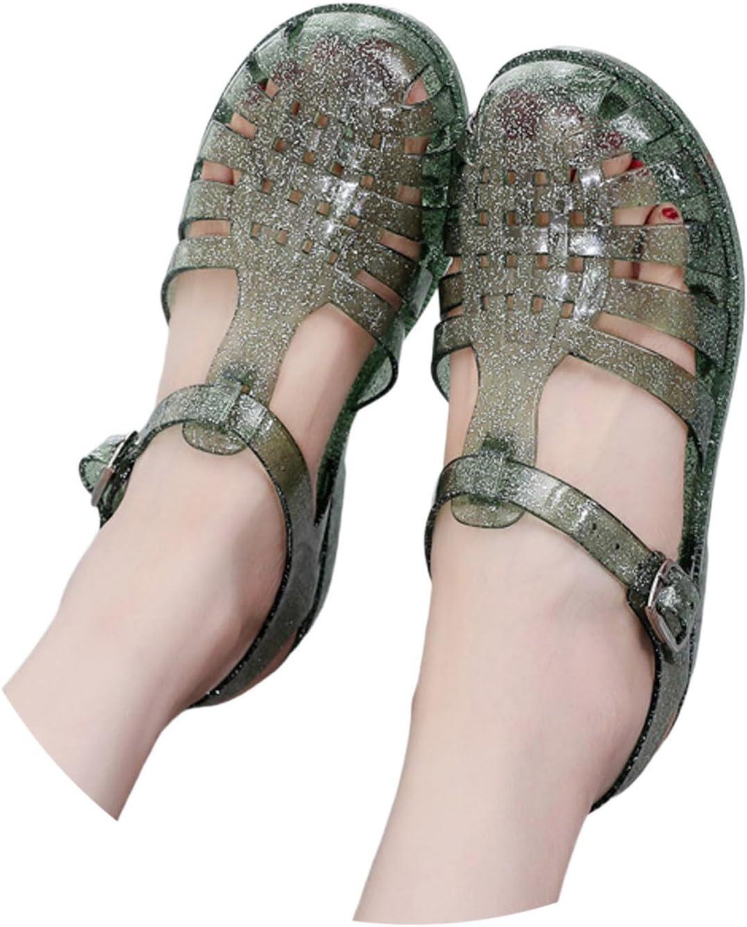 image:imageSandales en caoutchouc pour femme unisexes en plastique chaussures classiques boucle transparente chaussures de plage en cristal03 Vert