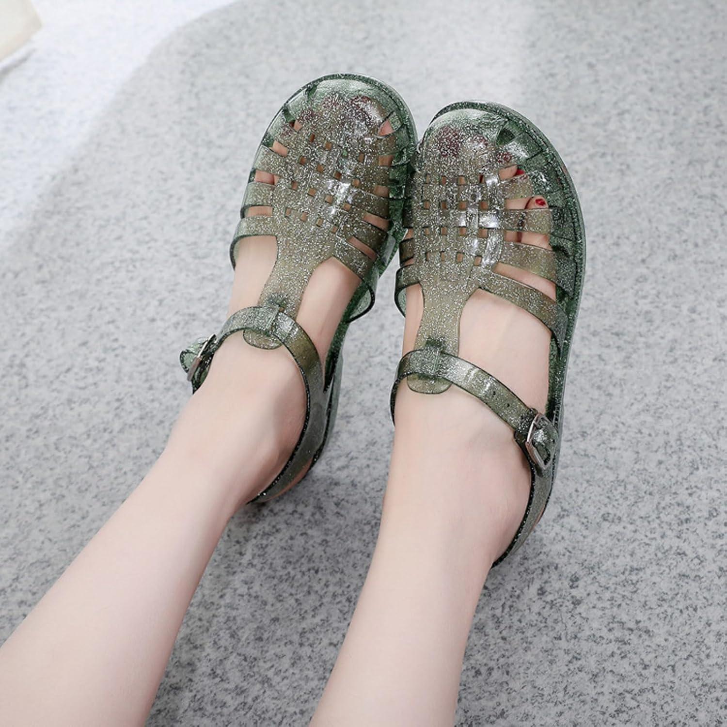 image:imageSandales en caoutchouc pour femme unisexes en plastique chaussures classiques boucle transparente chaussures de plage en cristal03 Vert
