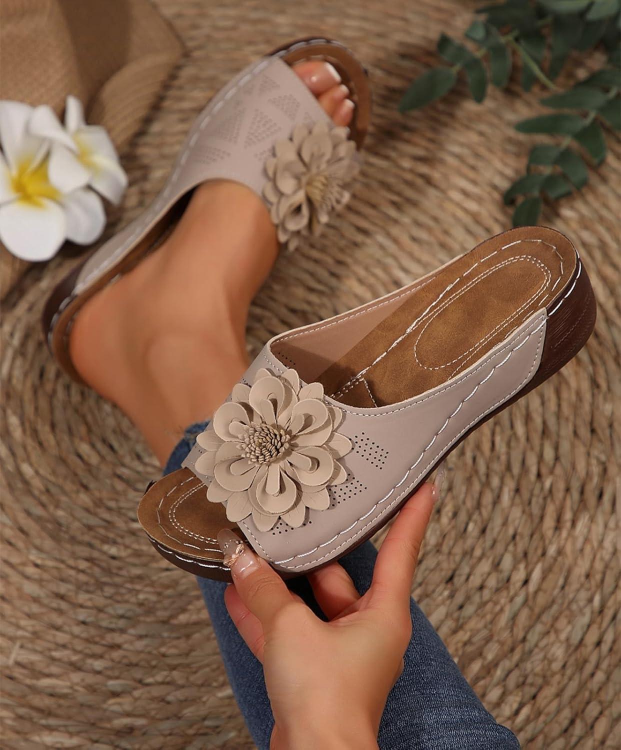 image:imageSandales orthopdiques enfiler pour femme Lgres et paisses Avec soutien confortable de la vote plantaireBeige Fleur
