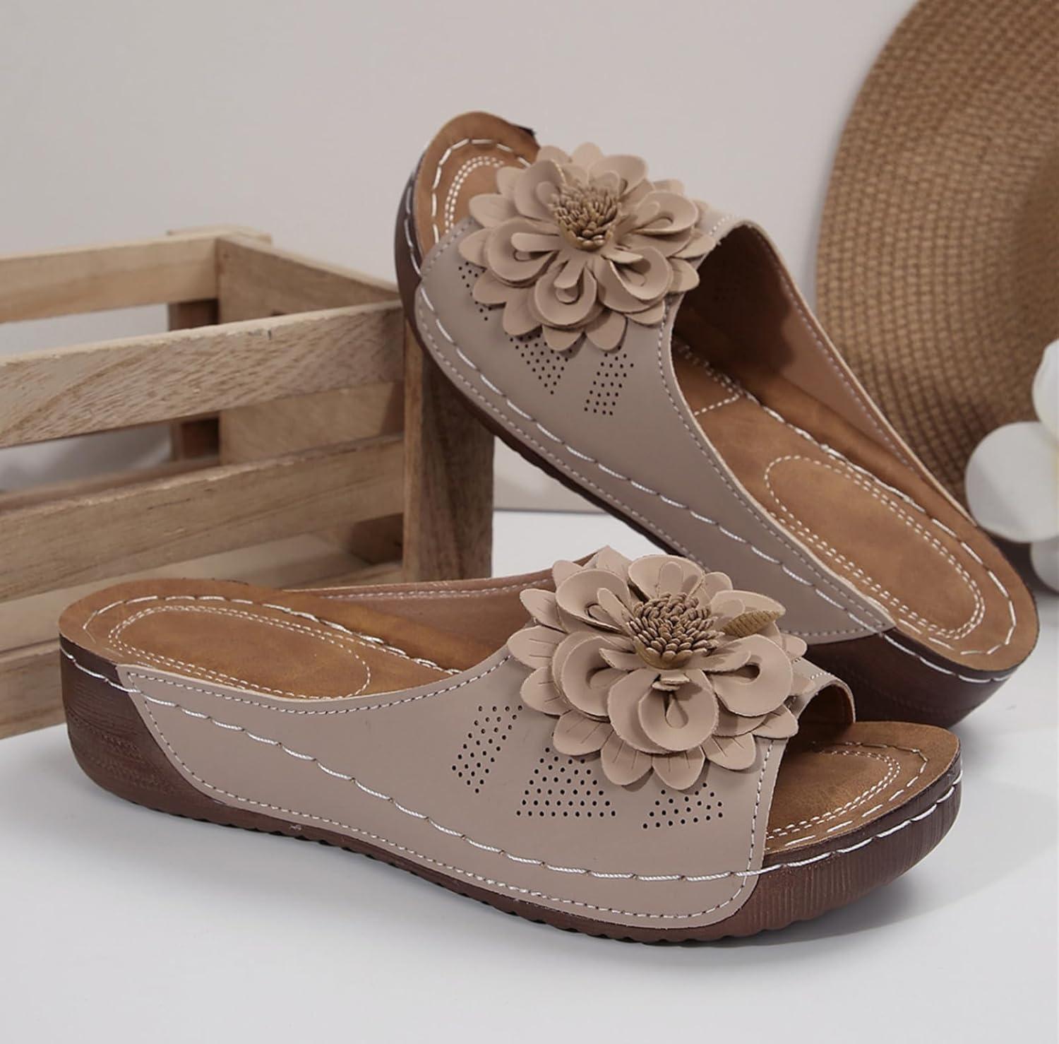 image:imageSandales orthopdiques enfiler pour femme Lgres et paisses Avec soutien confortable de la vote plantaireBeige Fleur
