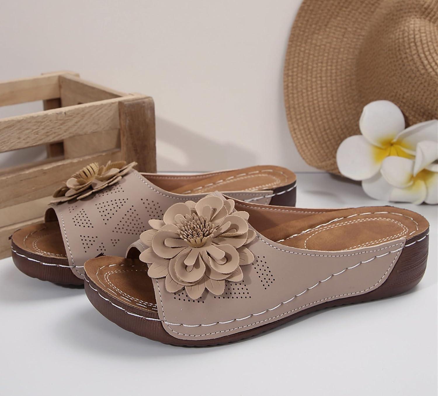image:imageSandales orthopdiques enfiler pour femme Lgres et paisses Avec soutien confortable de la vote plantaireBeige Fleur